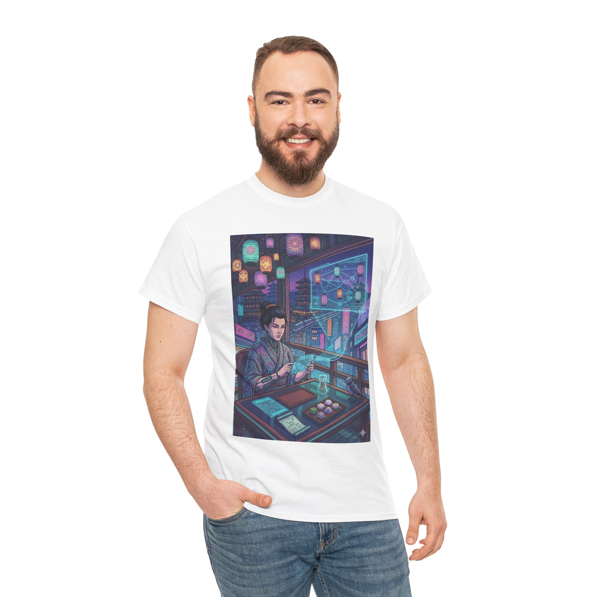Cyberpunk Programmer Tee — Neon Night City Tech Art T-Shirt - Japanese Streetwear T-Shirt | Tokyo Style X