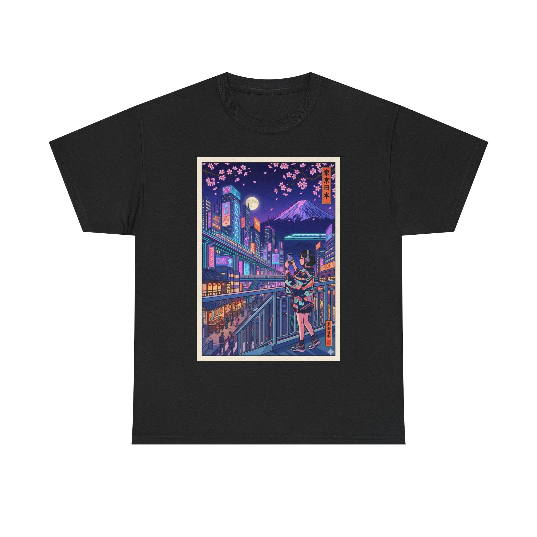 T-Shirt — Neon Sakura Nightstreet Anime Cityscape Print