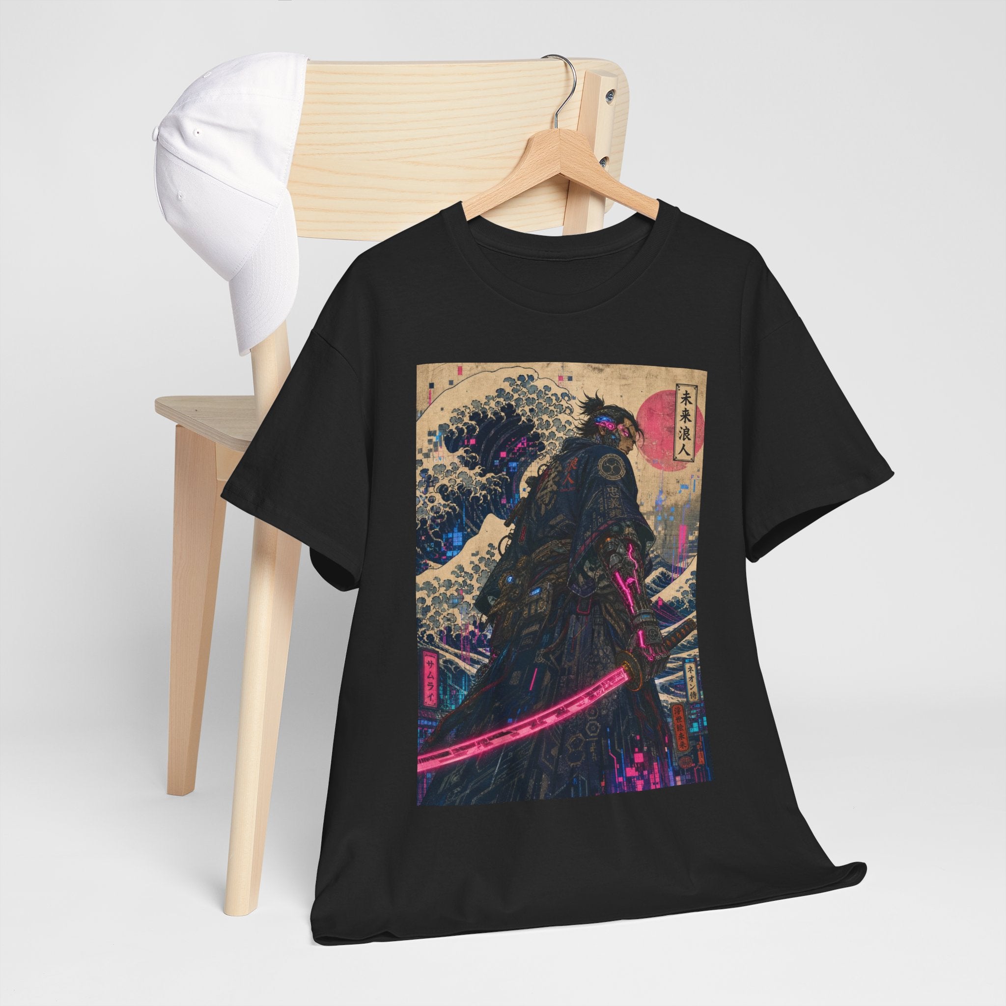 Samurai Wave T-Shirt — Neon Katana Japanese Ukiyo-e Graphic Tee - Japanese Streetwear T-Shirt | Tokyo Style X
