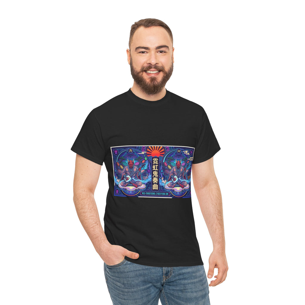 Graphic Tee — Neon Lotus Meditation Design (Japanese Text)
