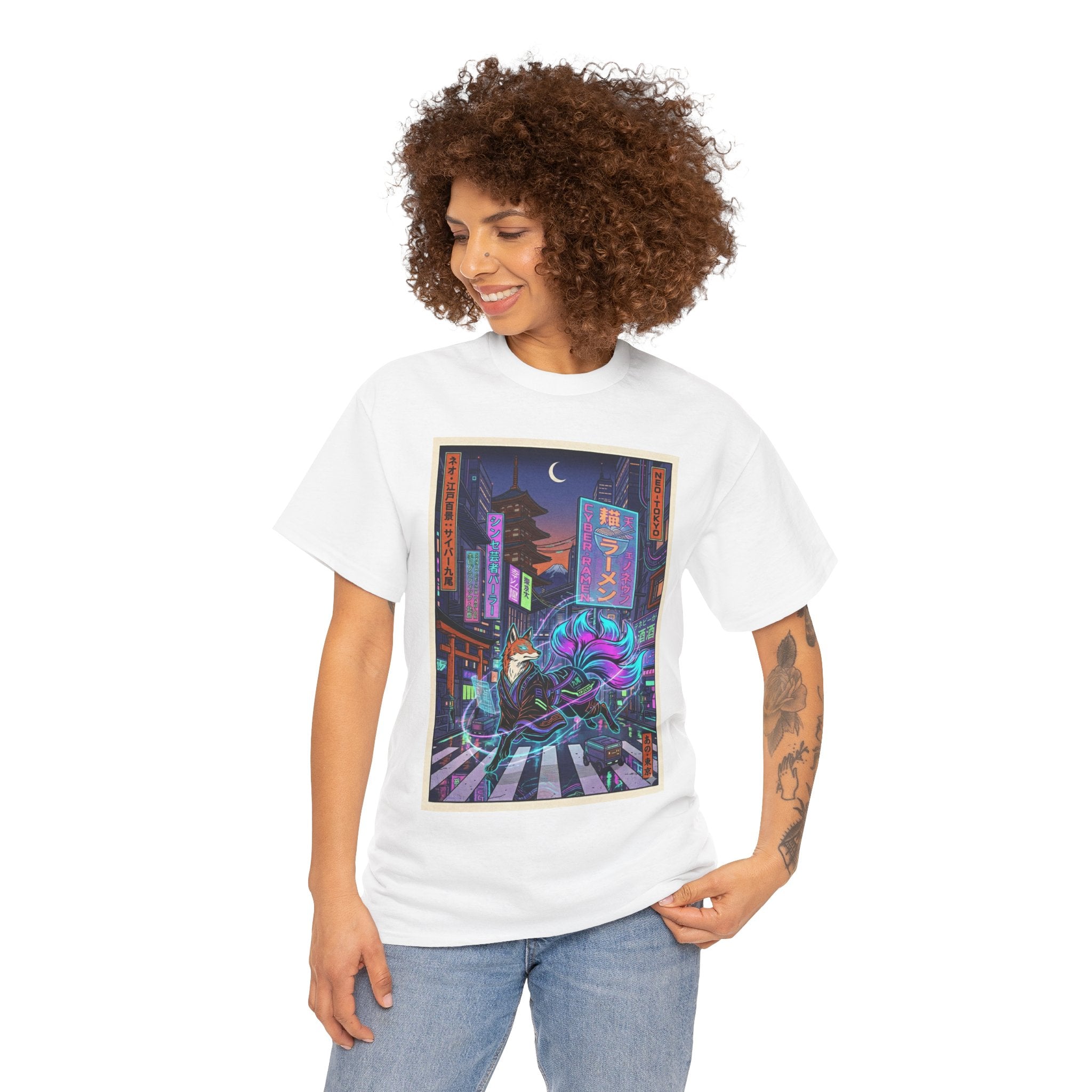 Cyberpunk Fox Tee — Neon Night Street Samurai Graphic T-Shirt - Japanese Streetwear T-Shirt | Tokyo Style X