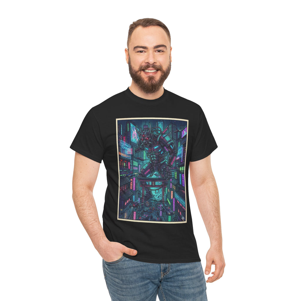 Cyberpunk Cityscape Tee — Neon Samurai Street Art Graphic T-Shirt
