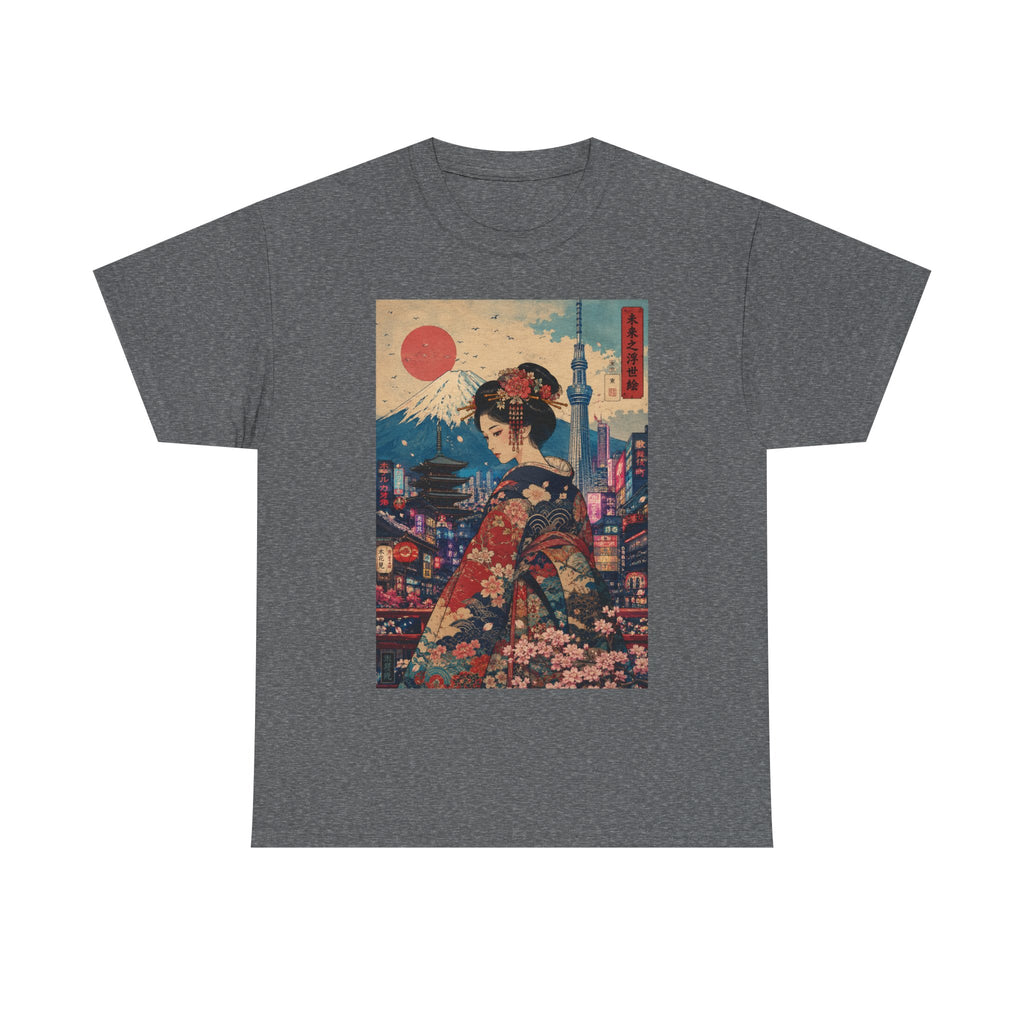 Japanese Geisha Sunset Tee — Vintage Ukiyo-e Kimono Art T-Shirt
