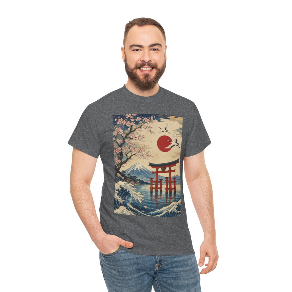 Japanese Landscape Tee — Torii, Mt. Fuji & Cherry Blossom Graphic Shirt