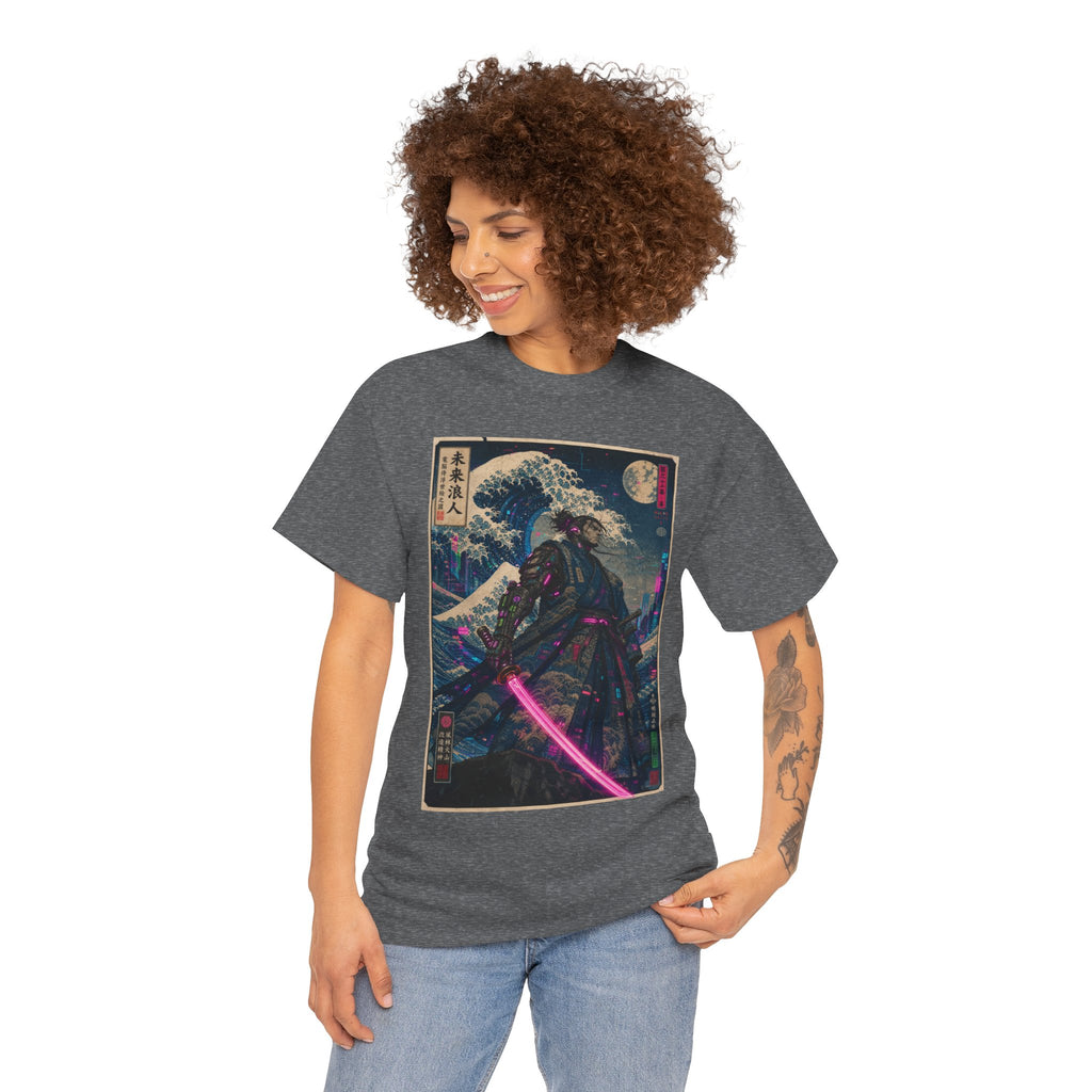 Samurai Neon Wave T-Shirt — Retro Cyberpunk Katana Graphic Tee - Japanese Streetwear T-Shirt | Tokyo Style X