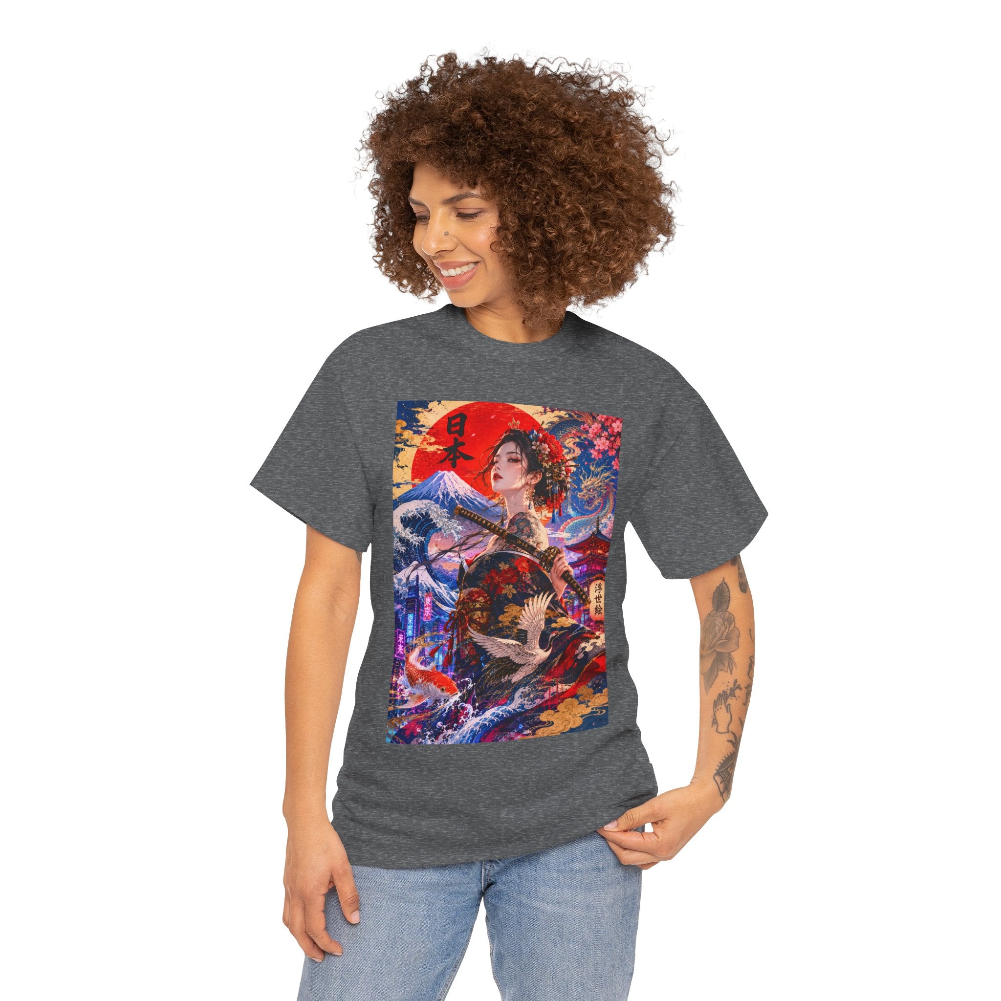 Geisha Sunset Graphic Tee — Vibrant Japanese Art T-Shirt