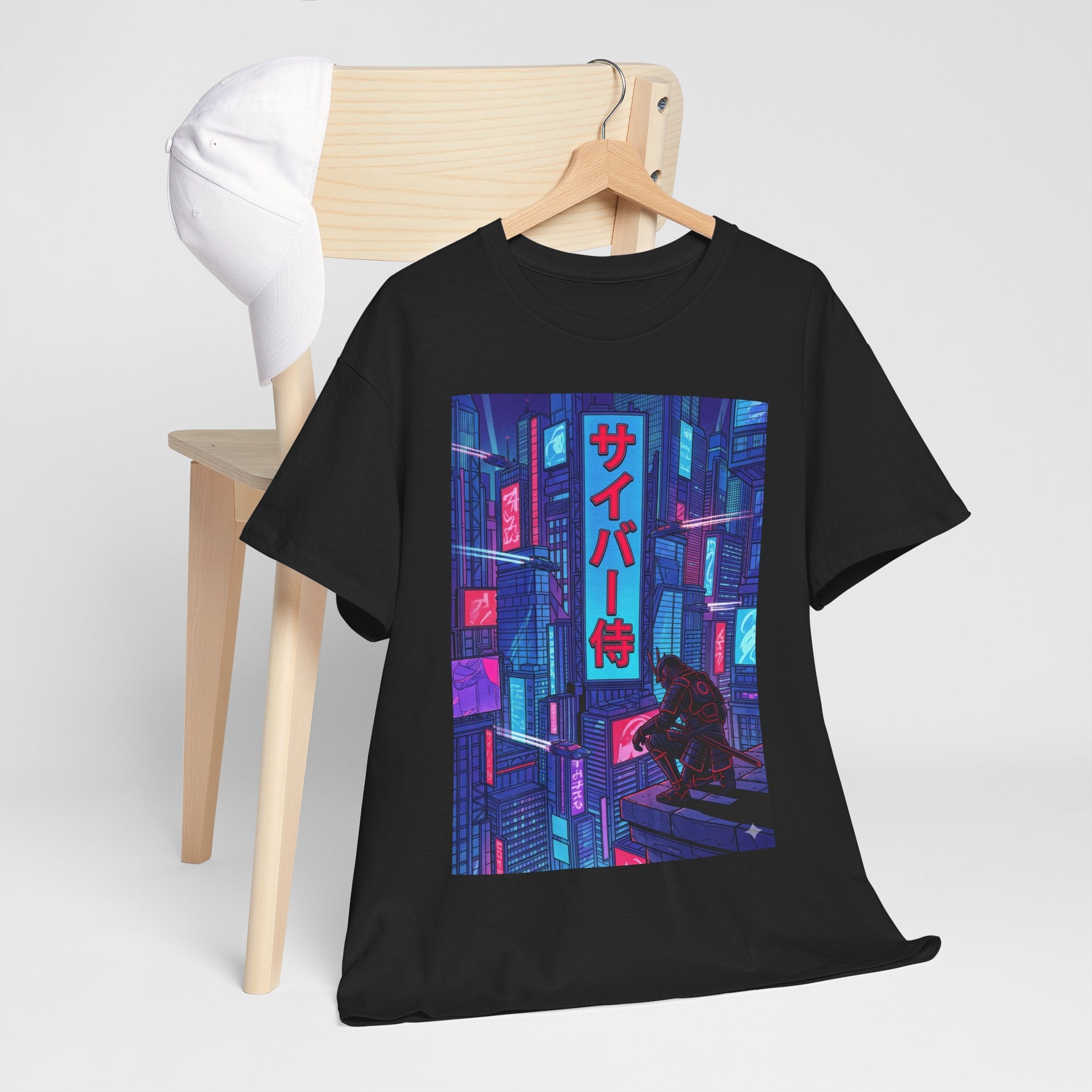 Cyber Samurai T‑Shirt — Neon Cyberpunk Tokyo Graphic Tee