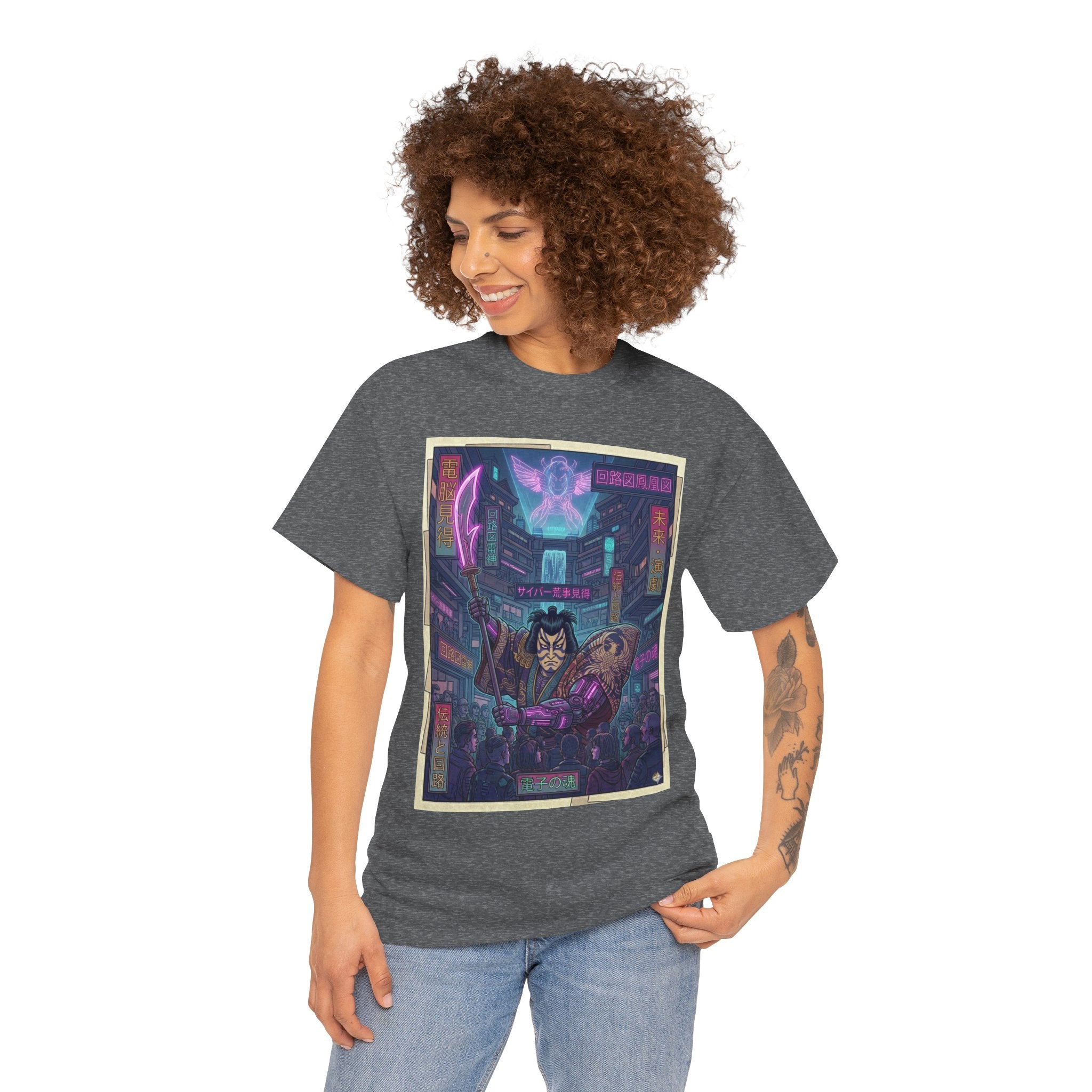 Cyberpunk Samurai T-Shirt — Neon Night Streets Graphic Tee - Japanese Streetwear T-Shirt | Tokyo Style X