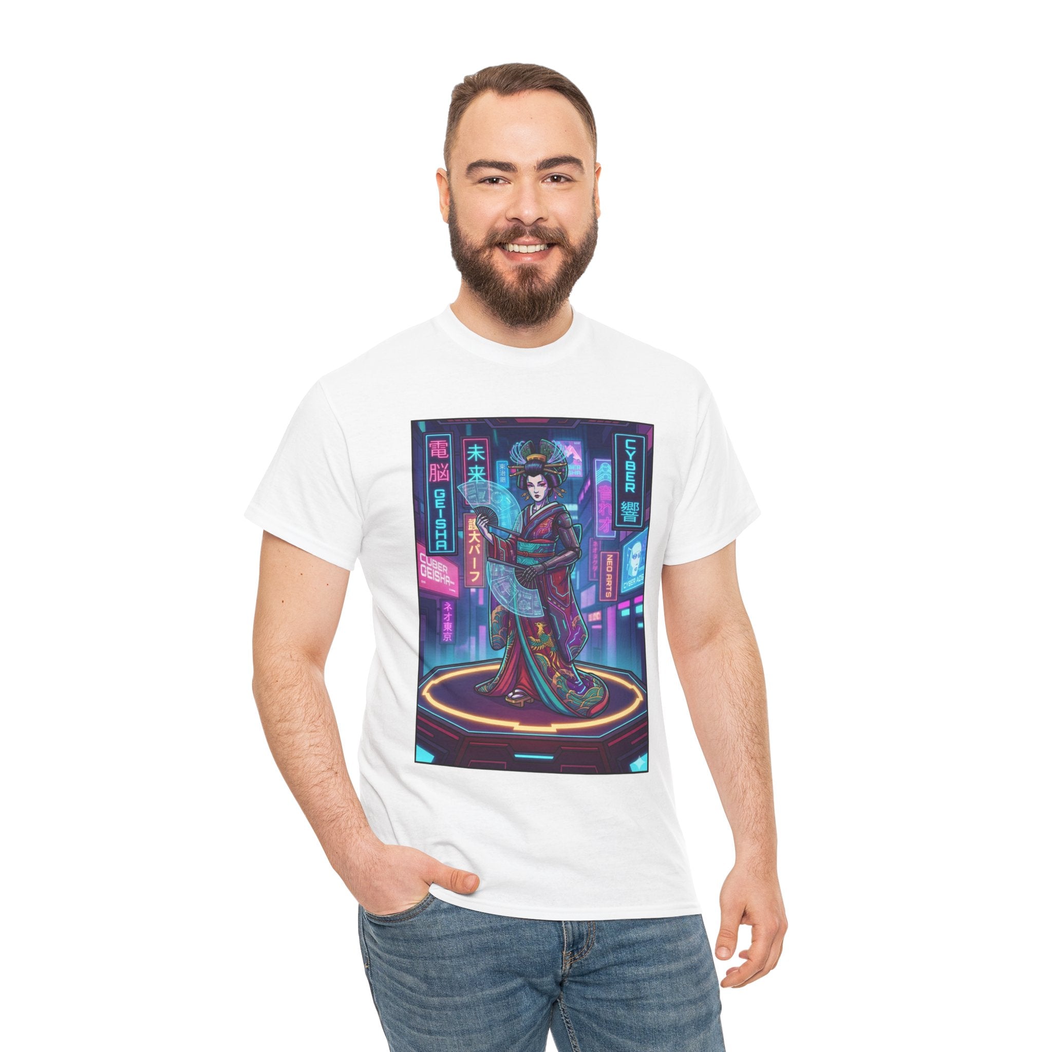 Geisha Cyberpunk T-Shirt — Neon Tokyo Aesthetic Graphic Tee