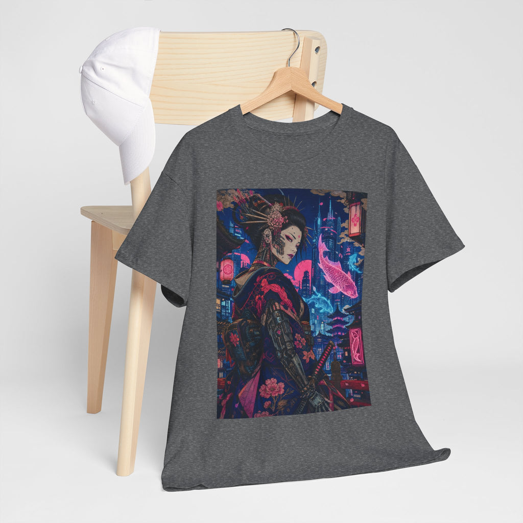 Cyberpunk Geisha Art Tee — Neon Tokyo Samurai Girl Graphic T-Shirt