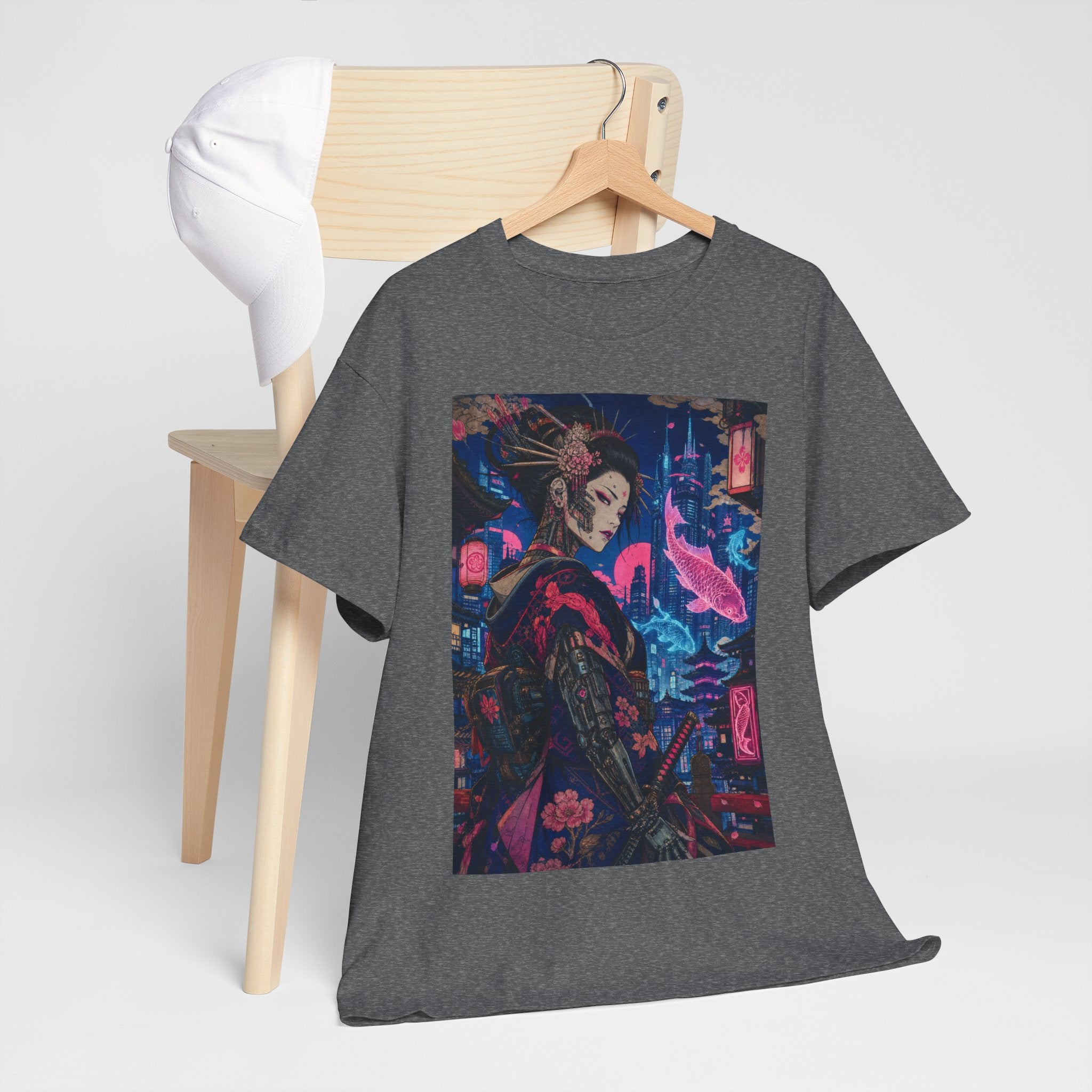 Cyberpunk Geisha Art Tee — Neon Tokyo Samurai Girl Graphic T-Shirt