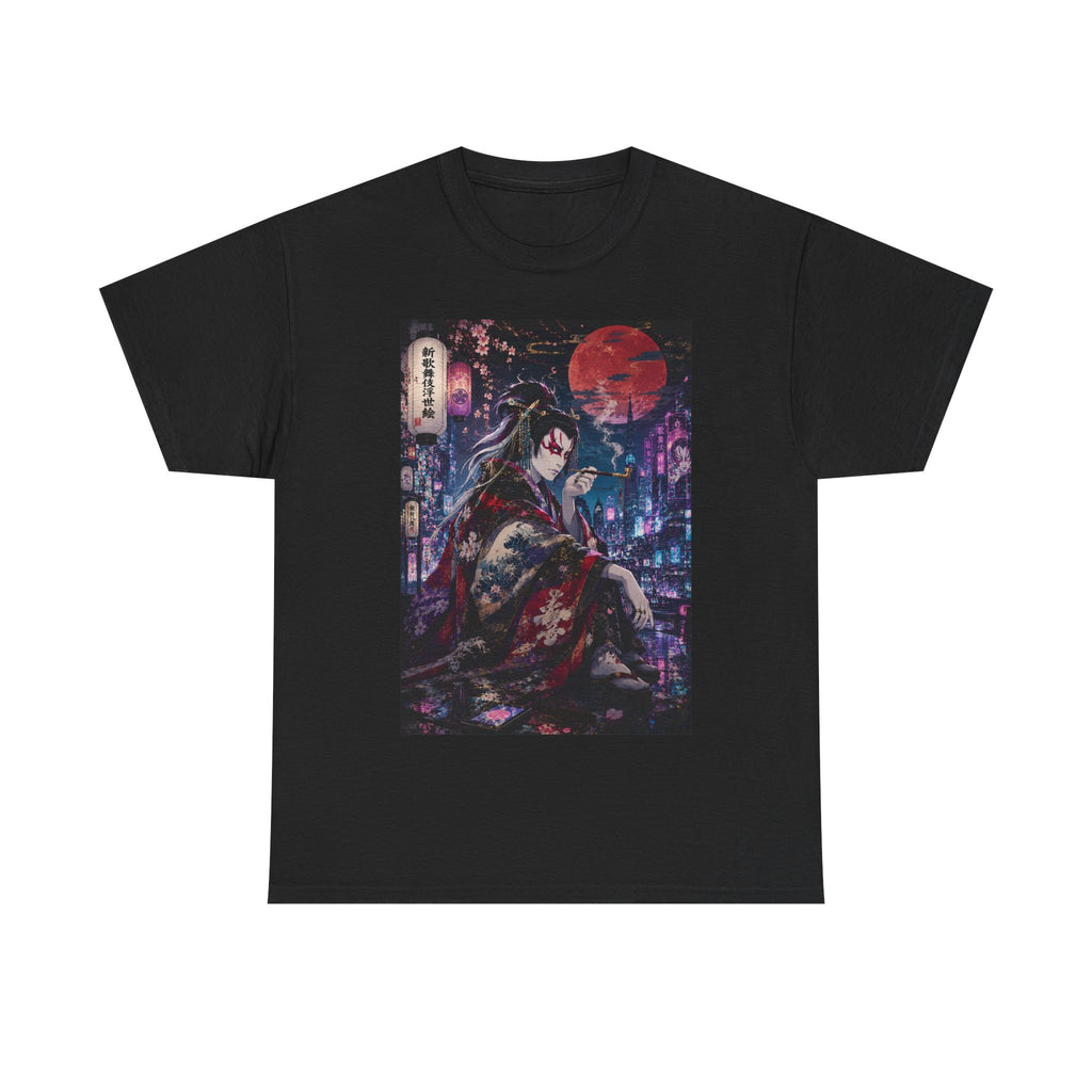 Anime Geisha Nightscape T-Shirt — Cyberpunk Kimono Art Tee