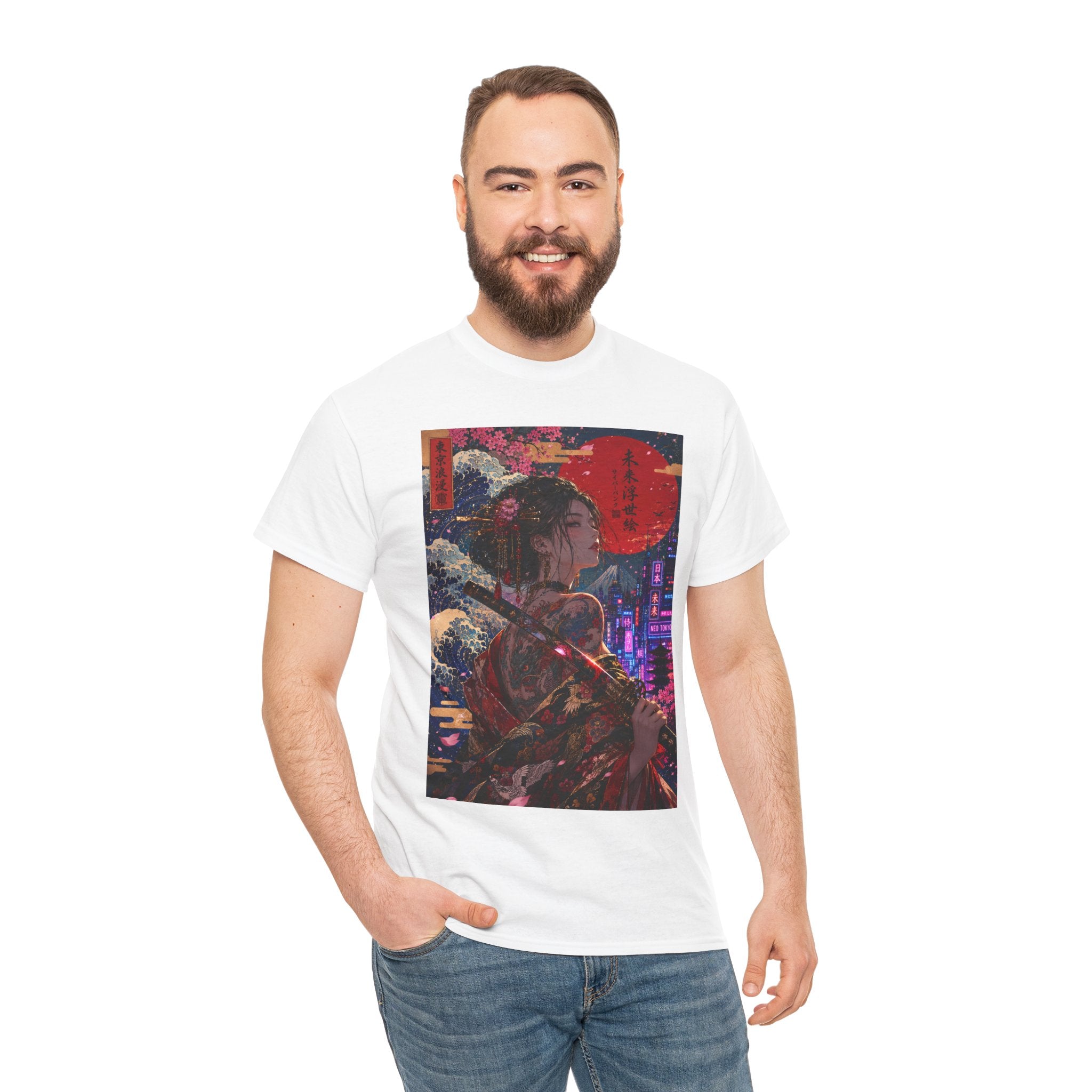 Cyberpunk Geisha T-Shirt — Neon Samurai Art Tee