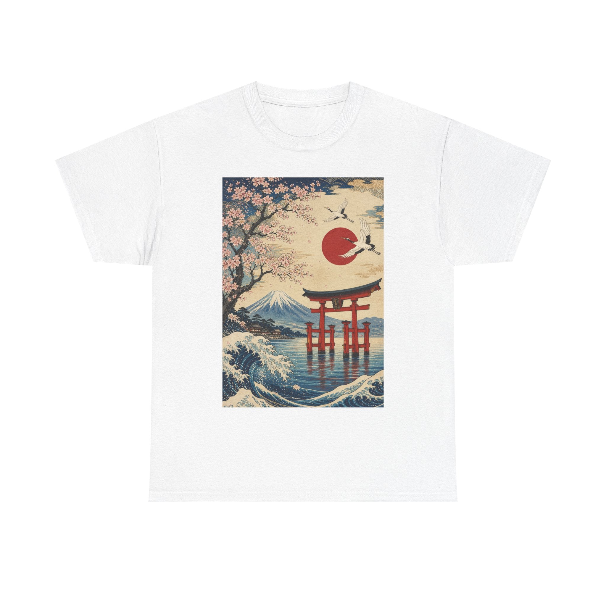 Japanese Landscape Tee — Torii, Mt. Fuji & Cherry Blossom Graphic Shirt