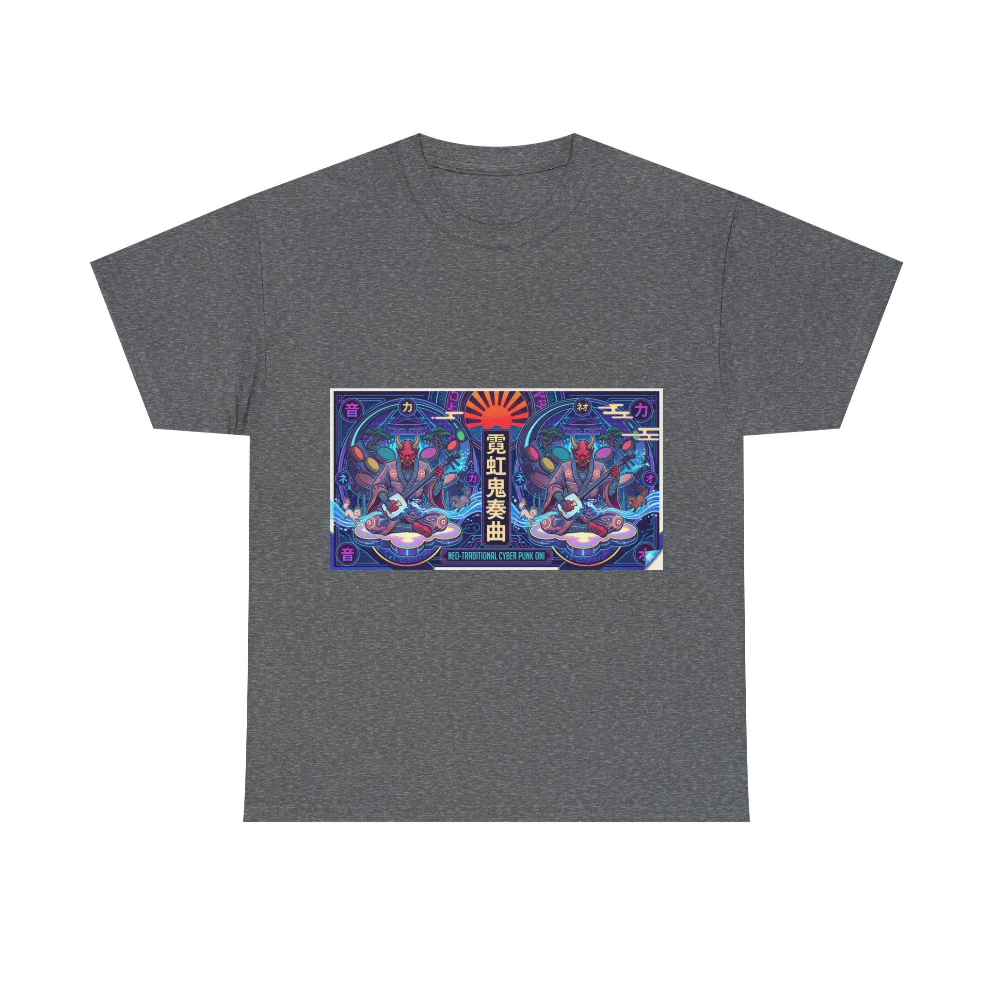 Graphic Tee — Neon Lotus Meditation Design (Japanese Text)