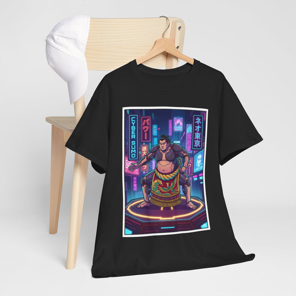 Cyberpunk Sumo Warrior T-Shirt — Neon Japanese Street Art Tee