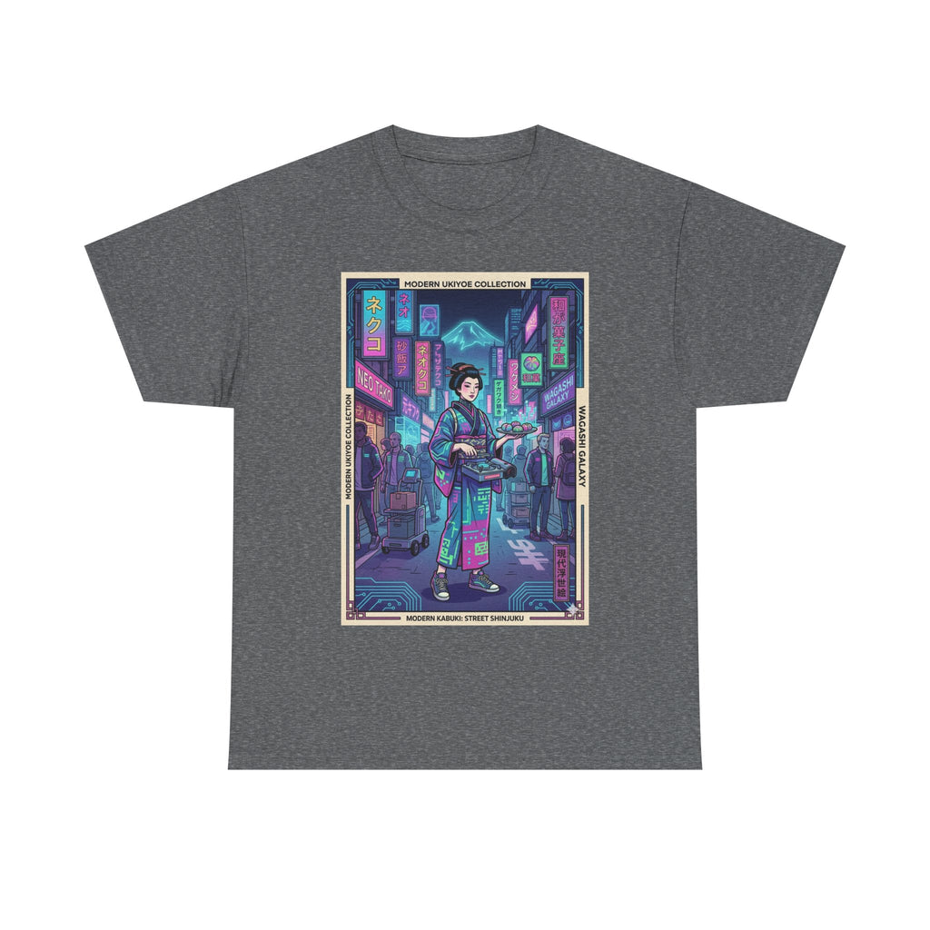 Cyber Geisha Streetwear T‑Shirt — Neon Tokyo Nightscape Graphic Tee