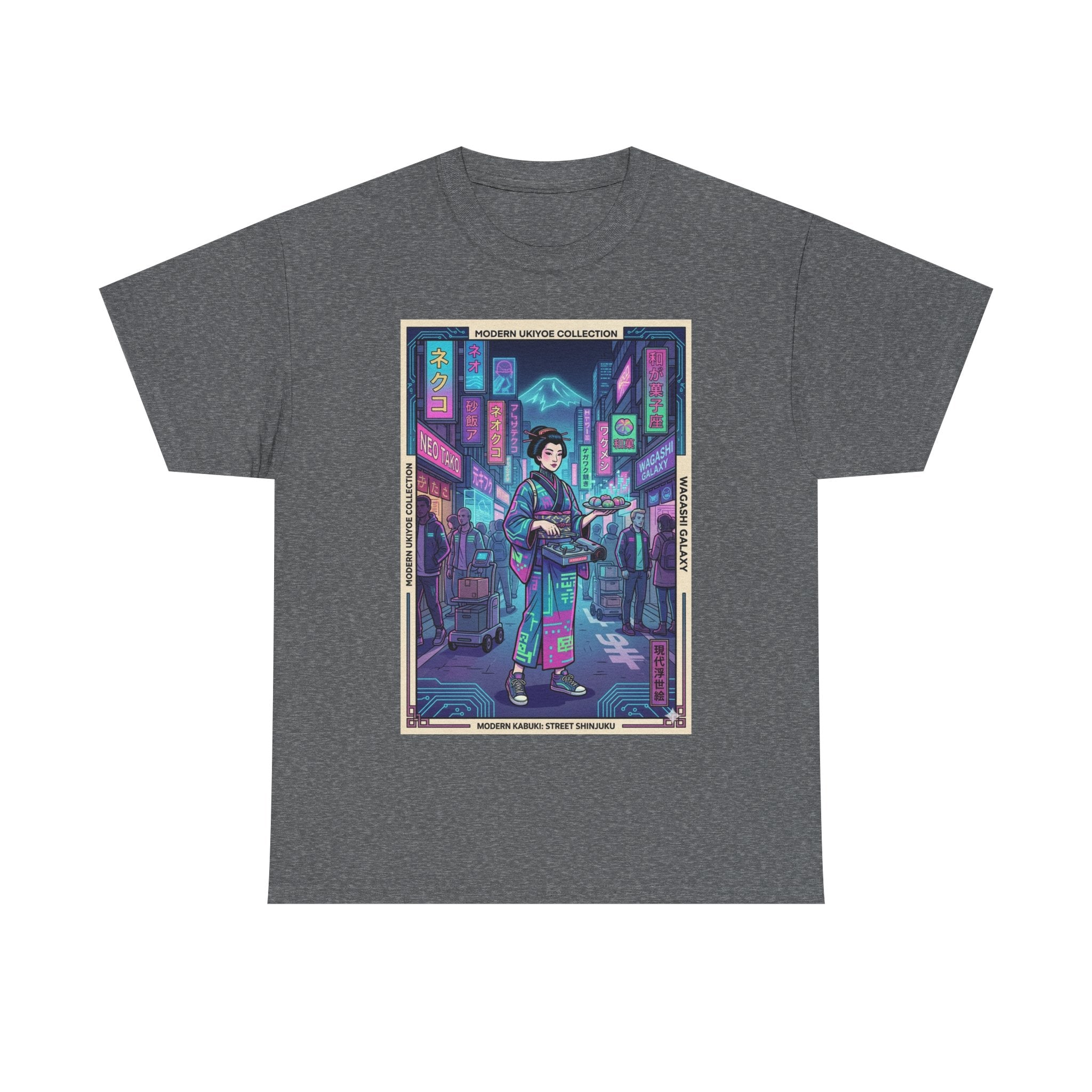 Cyber Geisha Streetwear T‑Shirt — Neon Tokyo Nightscape Graphic Tee
