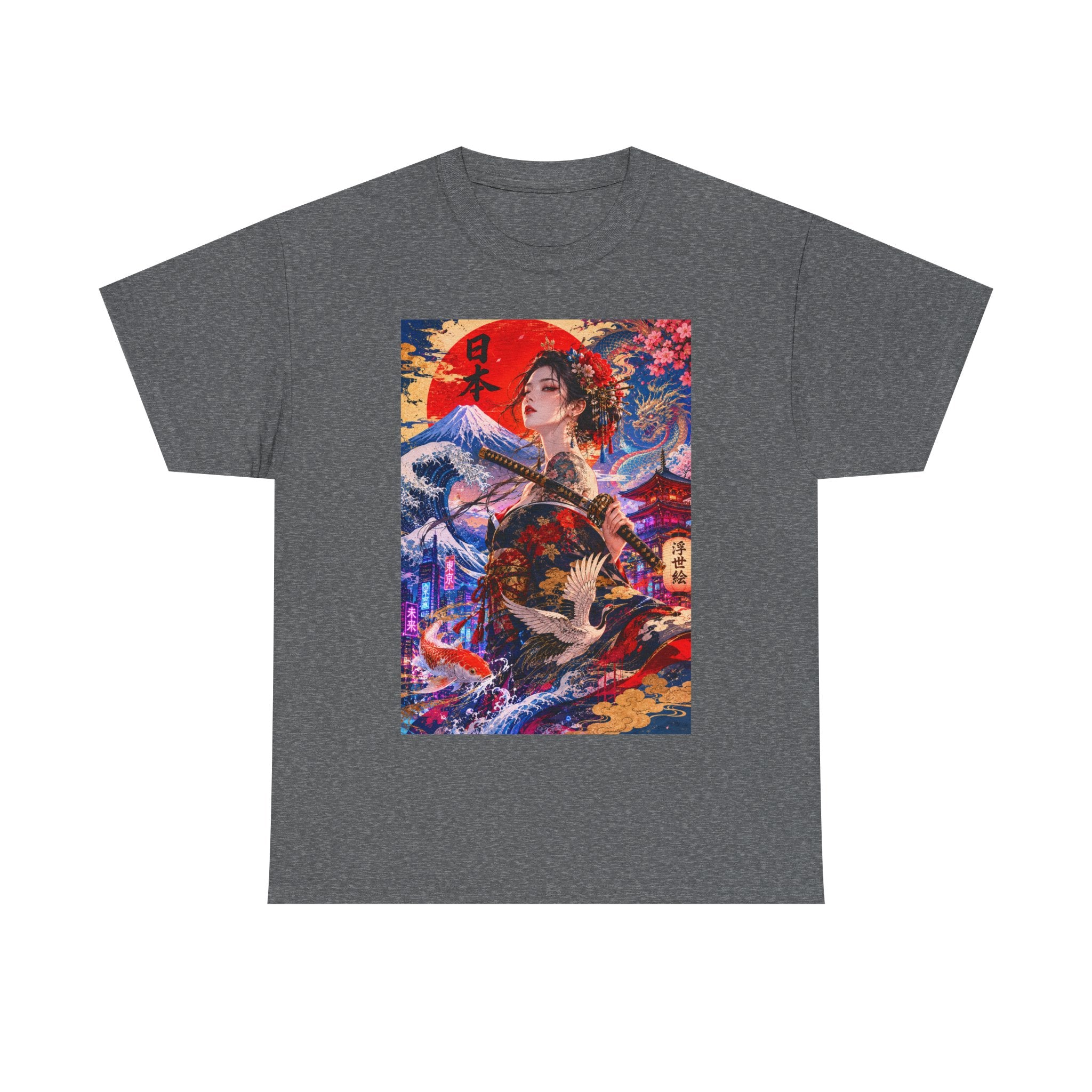 Geisha Sunset Graphic Tee — Vibrant Japanese Art T-Shirt