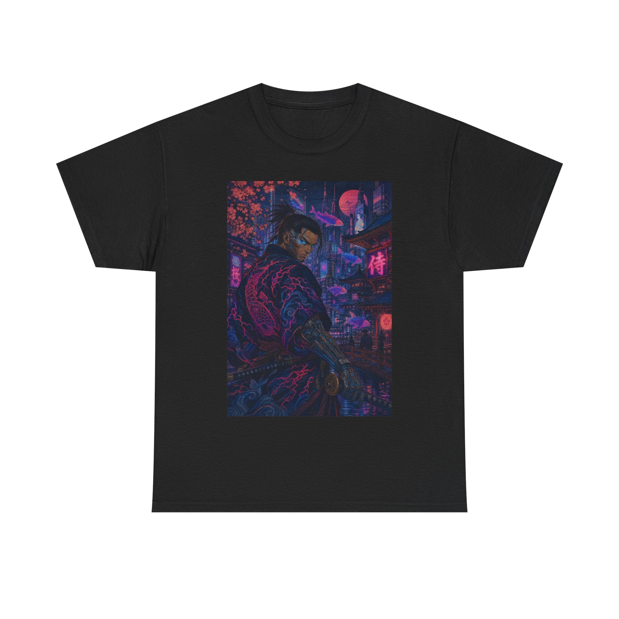 Cyberpunk Samurai T‑Shirt – Neon Night Streetwear Graphic Tee