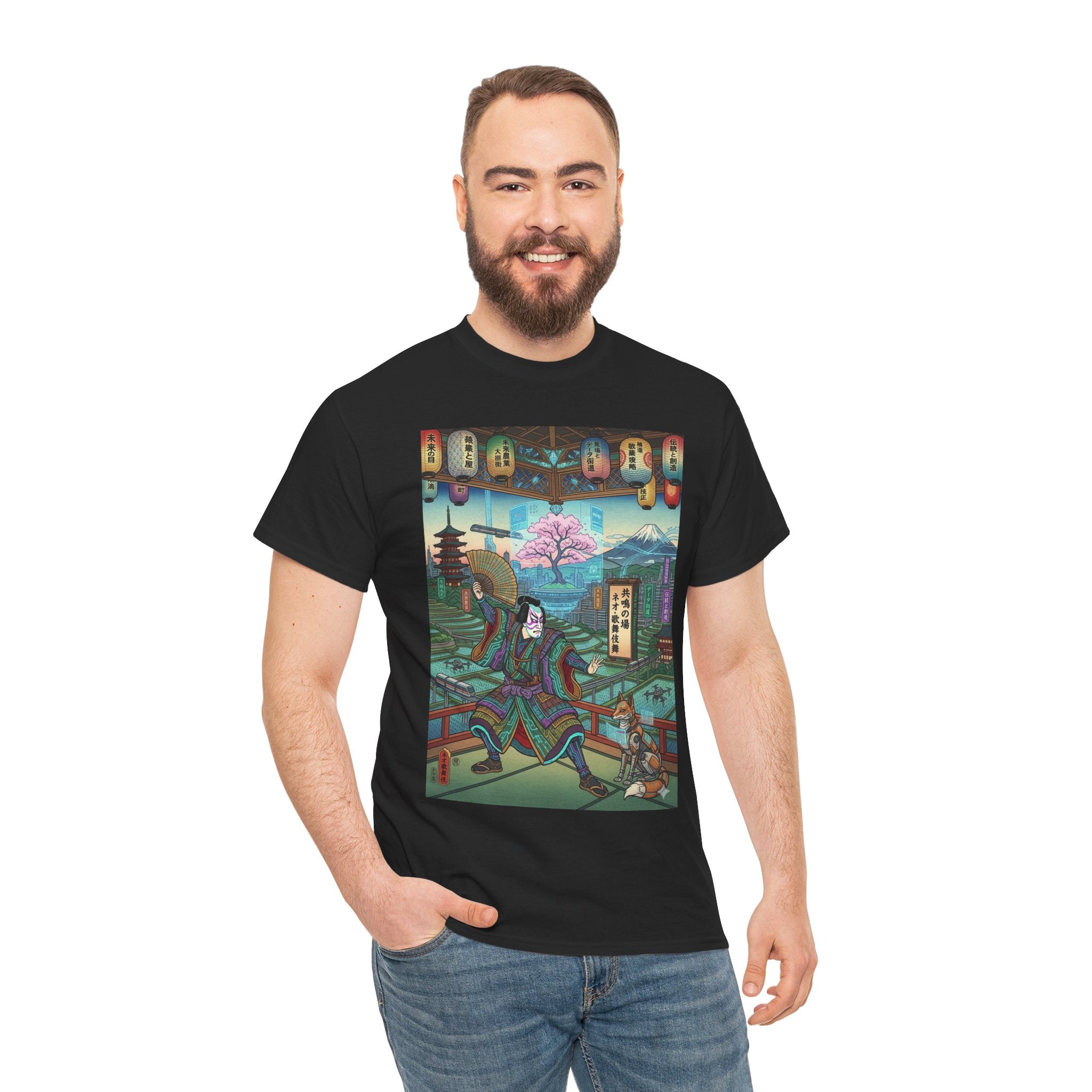 Samurai Garden Tee — Retro Japanese Ukiyo-e Cherry Blossom Graphic T-Shirt - Japanese Streetwear T-Shirt | Tokyo Style X