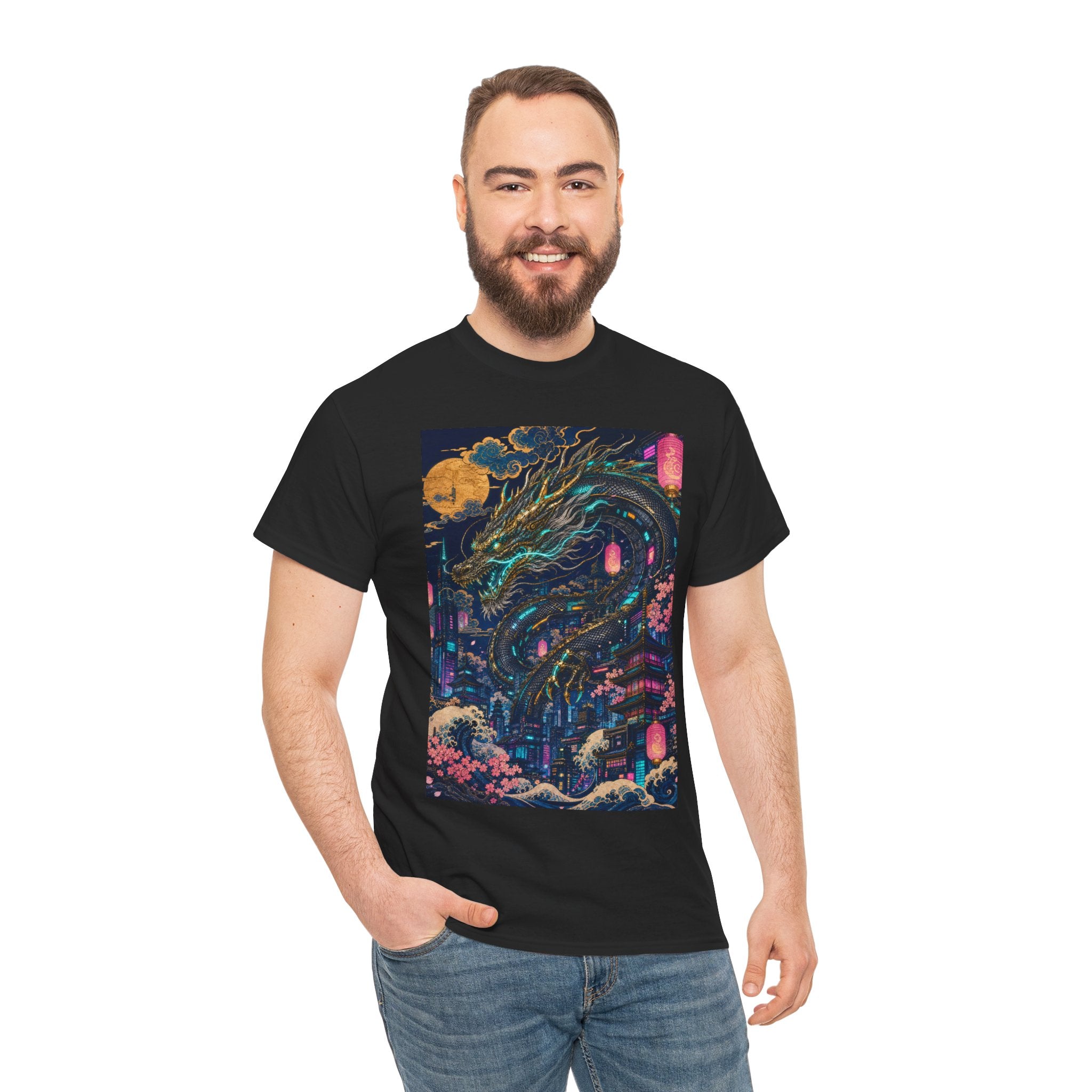 Dragon Night T‑Shirt — Neon Japanese Mythscape Tee