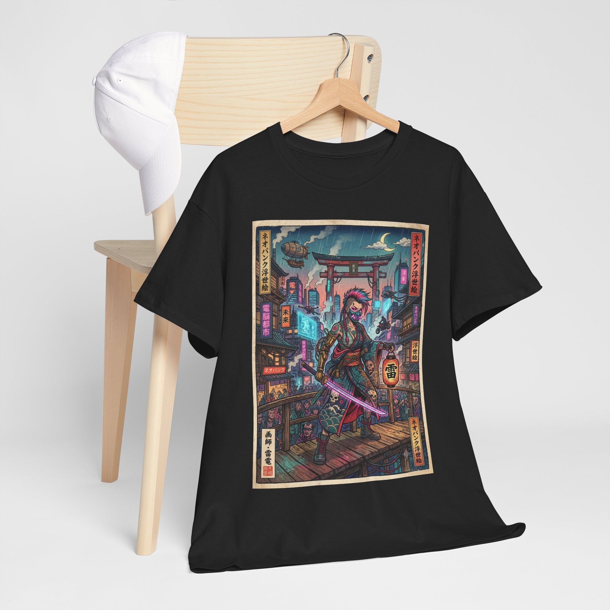 Cyber Samurai T‑Shirt — Neon Tokyo Warrior Graphic Tee