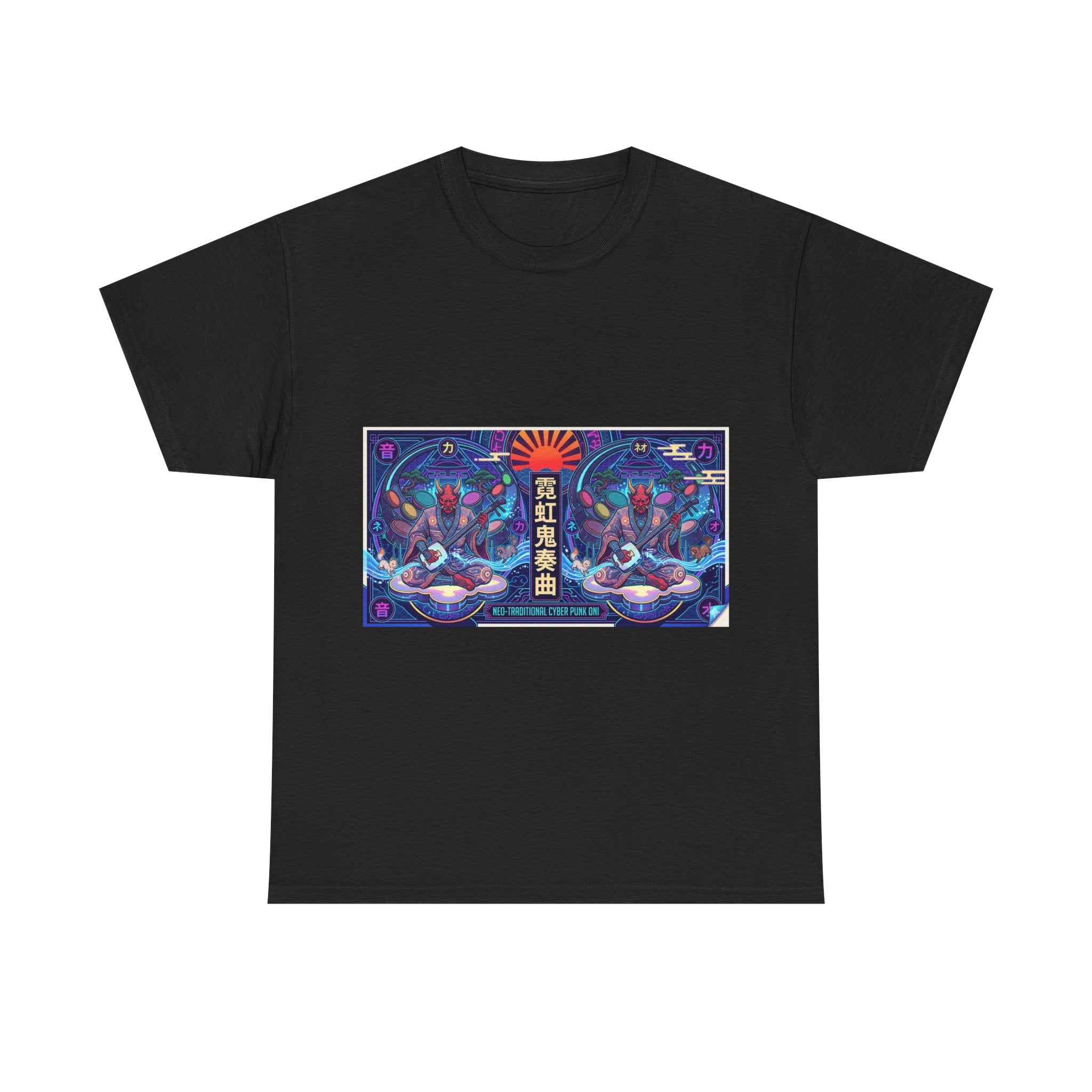 Graphic Tee — Neon Lotus Meditation Design (Japanese Text)