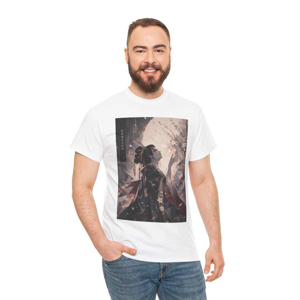 Geisha Moonlight Art Tee — Japanese Aesthetic Graphic T-Shirt