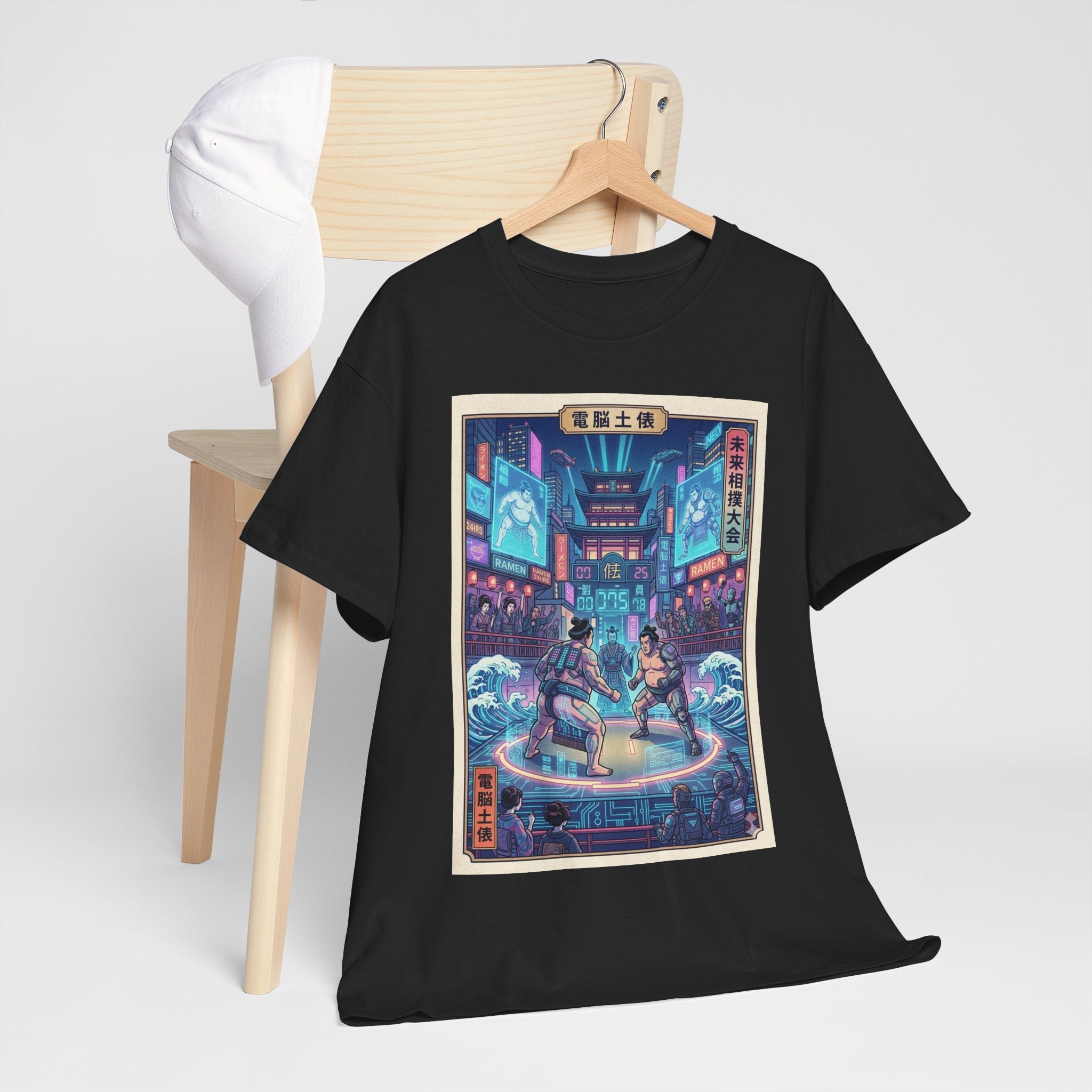 Retro Cyberpunk Fight Scene T-Shirt — Neon Samurai vs Ronin Graphic Tee