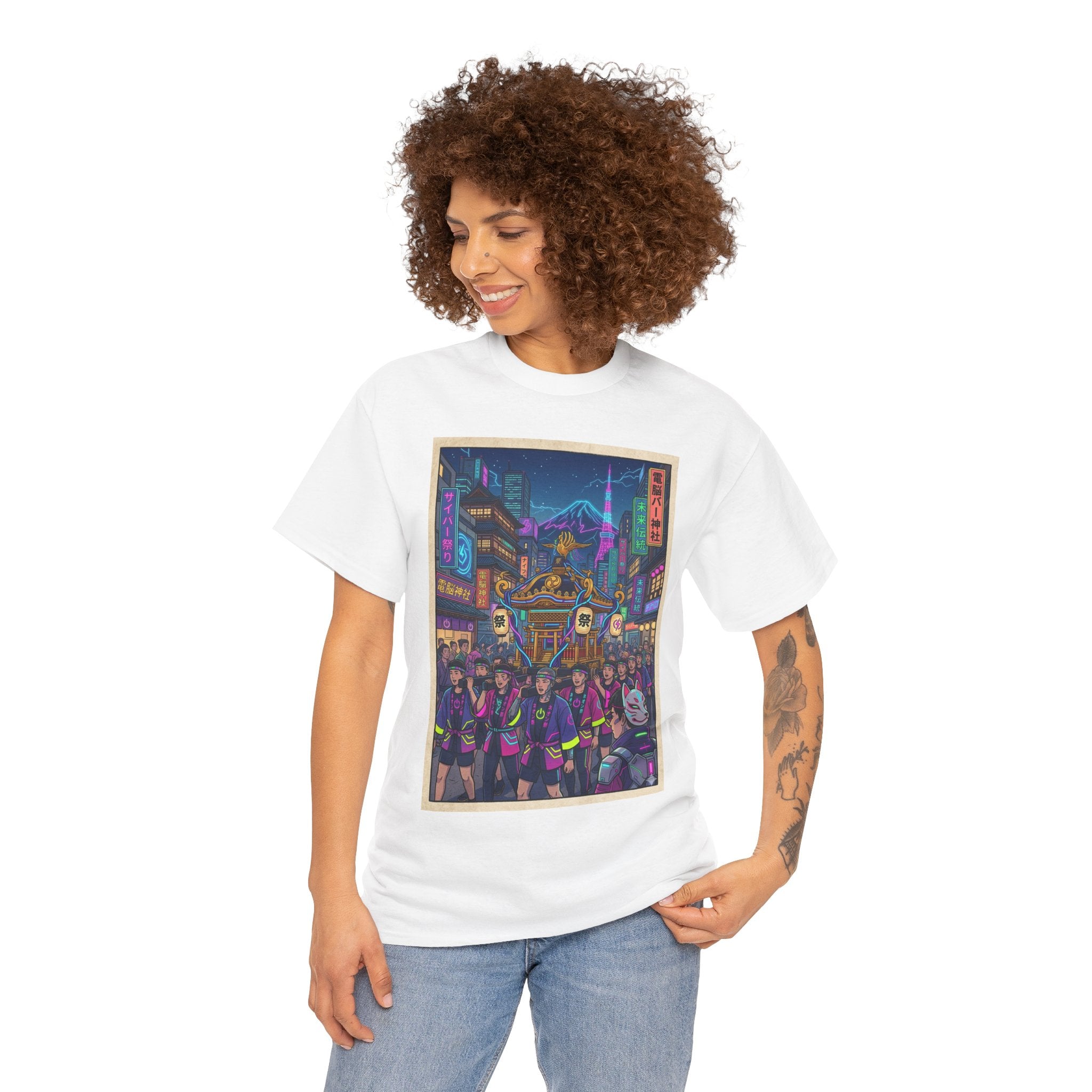 Cyberpunk City Night T-Shirt — Neon Tokyo Street Scene Graphic Tee