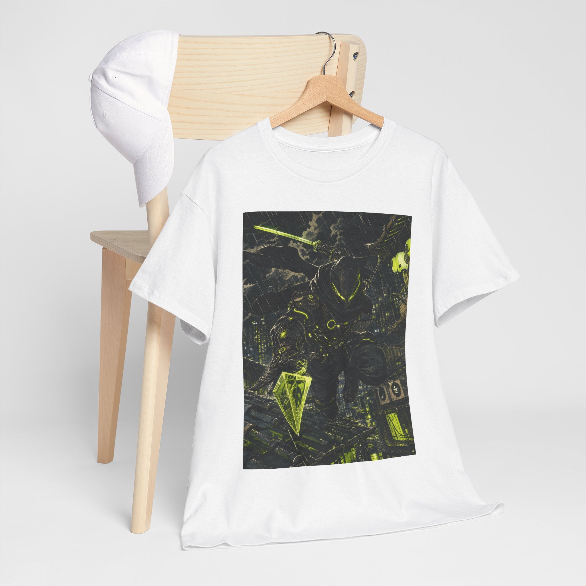 Neon Cyberpunk Graphic Tee — Dark Futuristic Cityscape Design