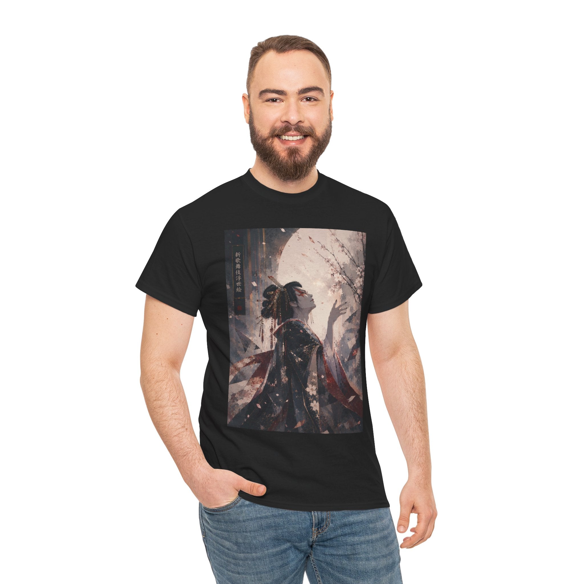 Geisha Moonlight Art Tee — Japanese Aesthetic Graphic T-Shirt