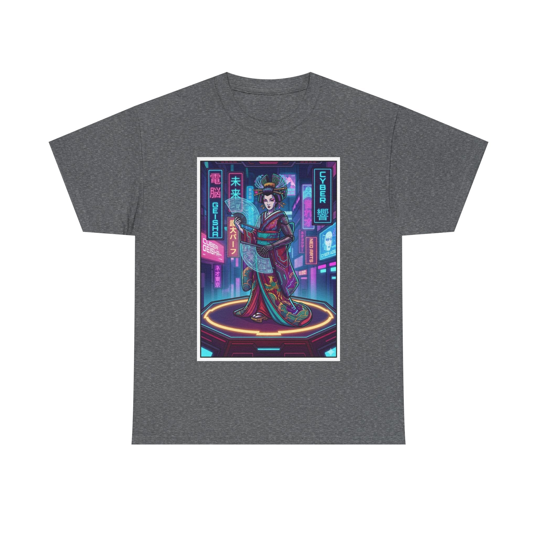Geisha Cyberpunk T-Shirt — Neon Tokyo Aesthetic Graphic Tee
