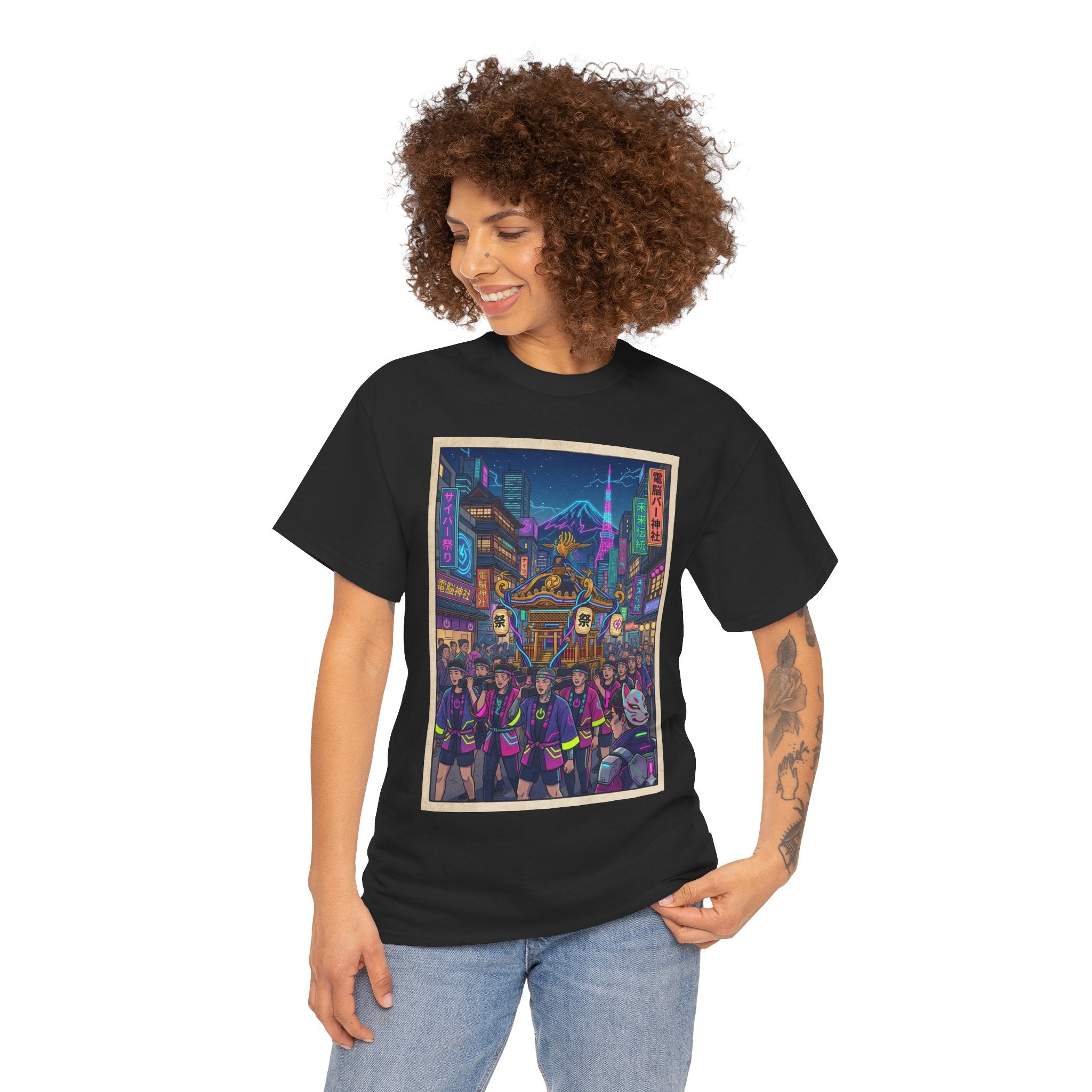 Cyberpunk City Night T-Shirt — Neon Tokyo Street Scene Graphic Tee