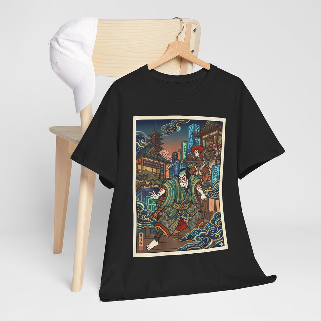 Samurai Night Streetwear Tee — Vintage Ukiyo-e Style Japanese Warrior Graphic Shirt