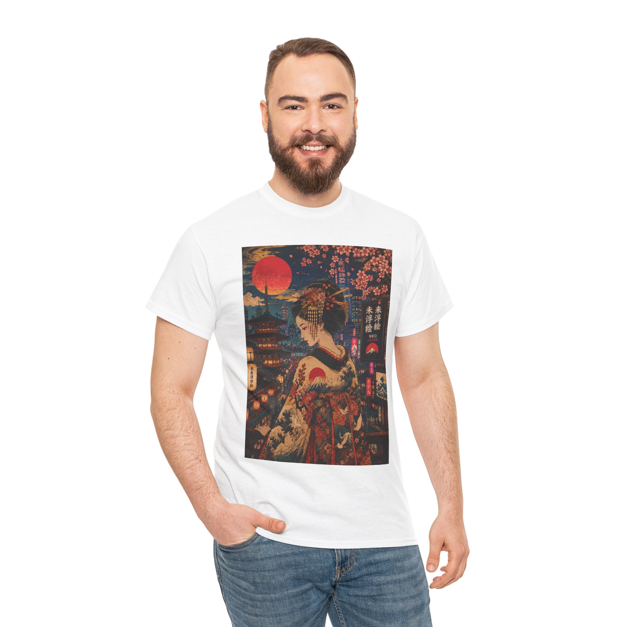 Geisha Nightscape Tee — Vintage Japanese Kimono Art T-Shirt