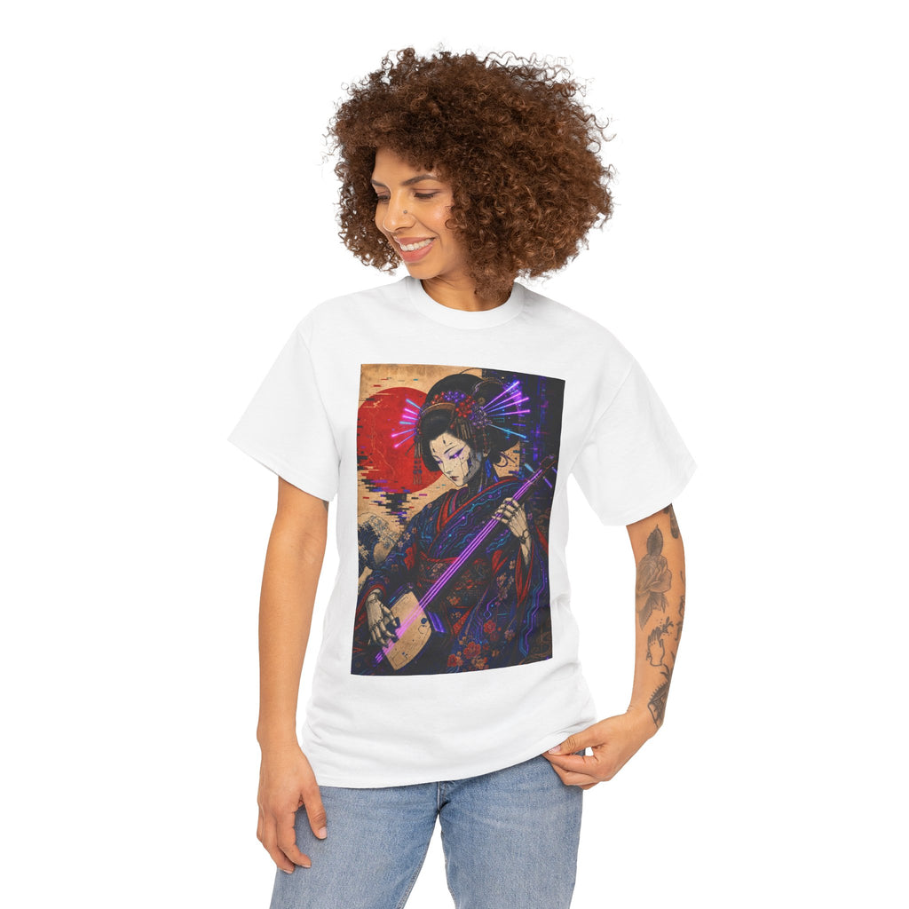Geisha Shamisen Art Tee — Japanese Vintage-Inspired Music Graphic T-Shirt - Japanese Streetwear T-Shirt | Tokyo Style X
