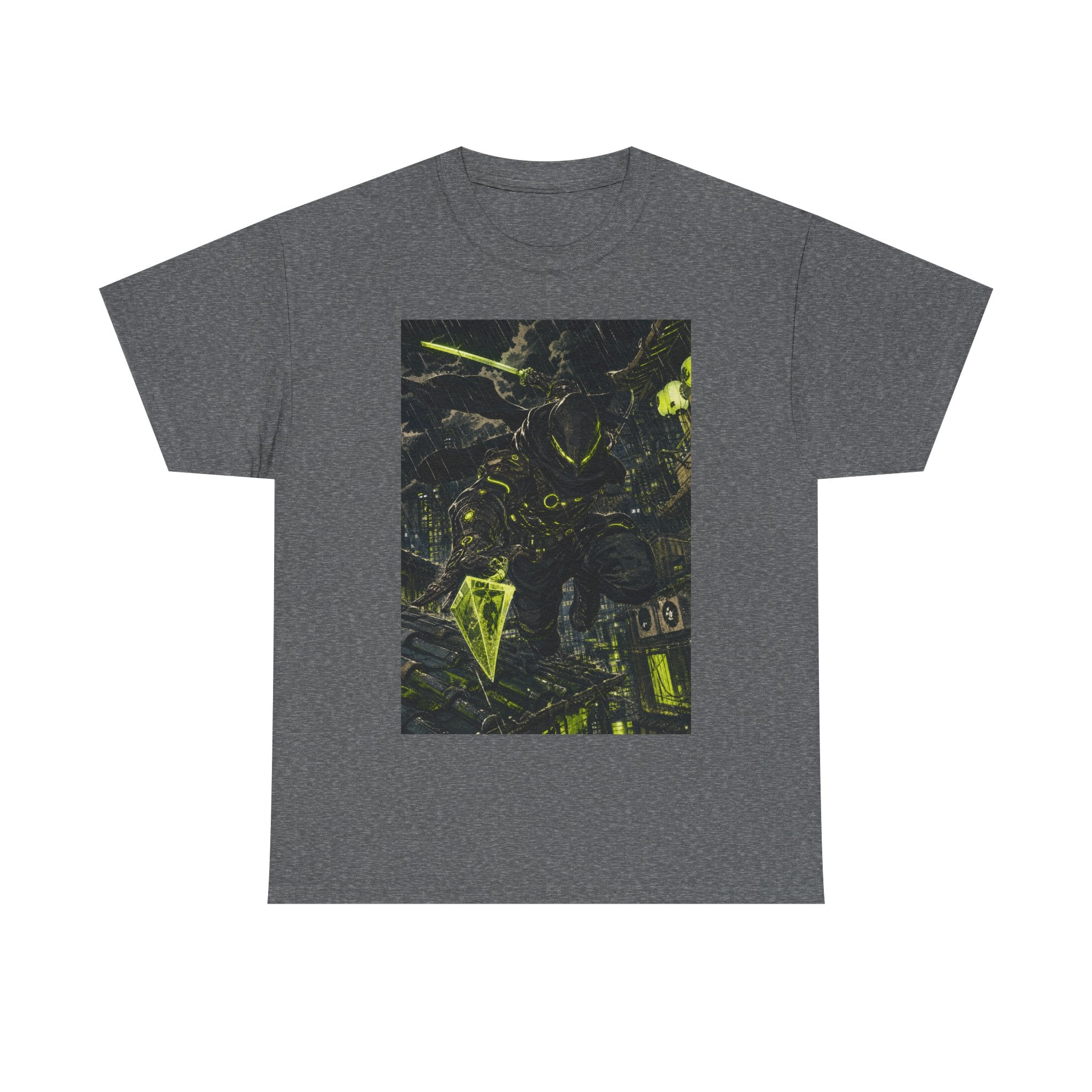 Neon Cyberpunk Graphic Tee — Dark Futuristic Cityscape Design