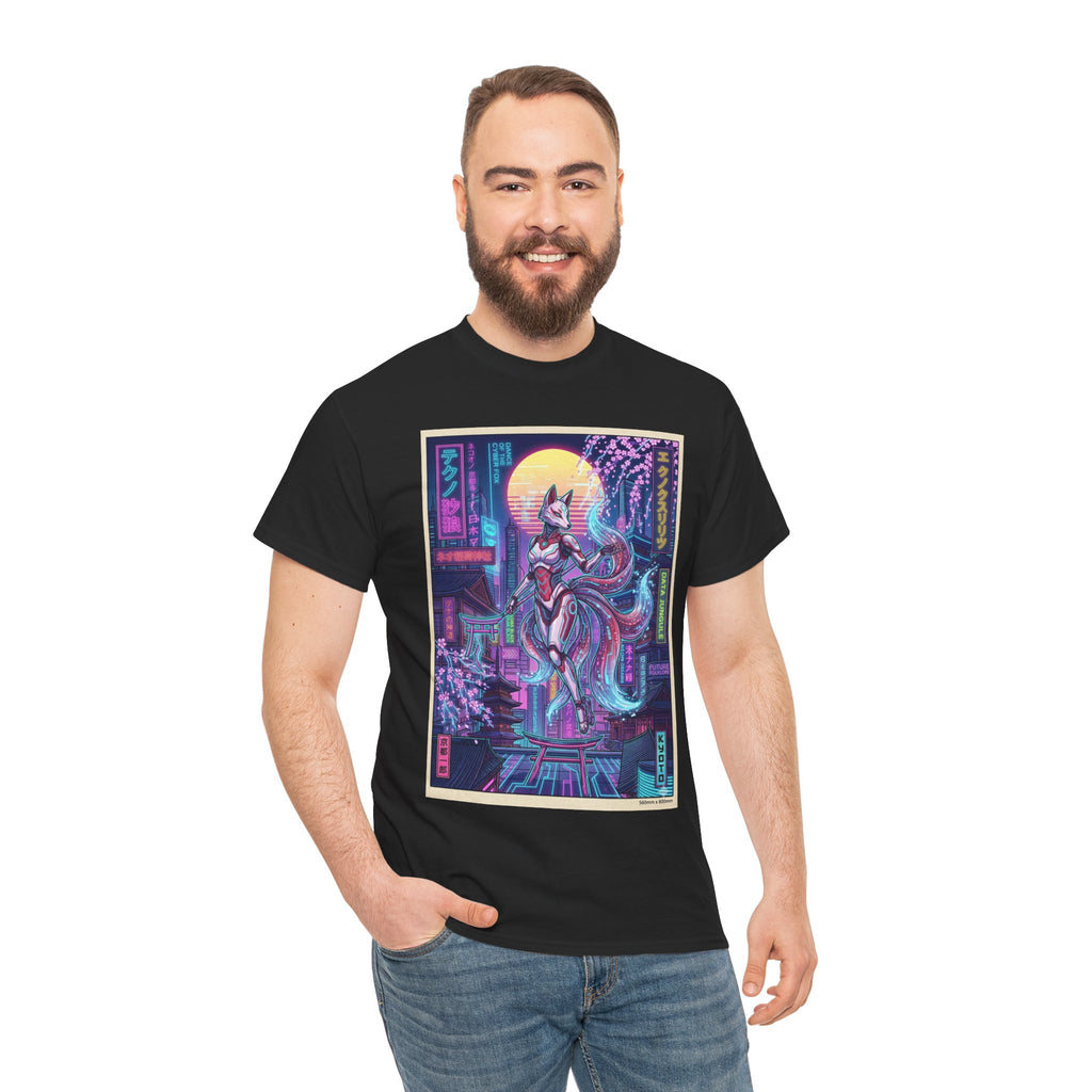 Cyberpunk Kitsune T-Shirt — Neon Japan Fox Spirit Tee - Japanese Streetwear T-Shirt | Tokyo Style X
