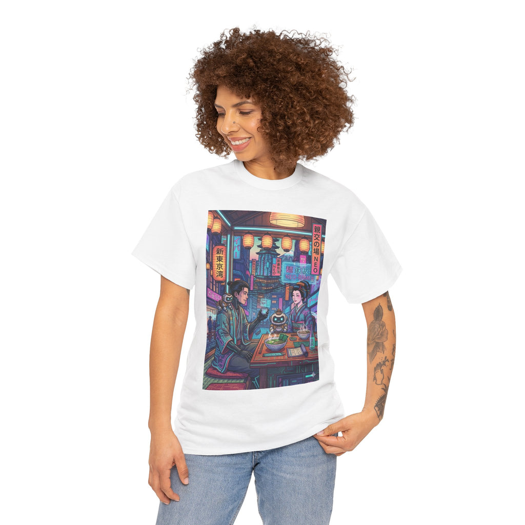 Cyberpunk Ramen Date T‑Shirt — Neon Night City Anime Streetwear - Japanese Streetwear T-Shirt | Tokyo Style X