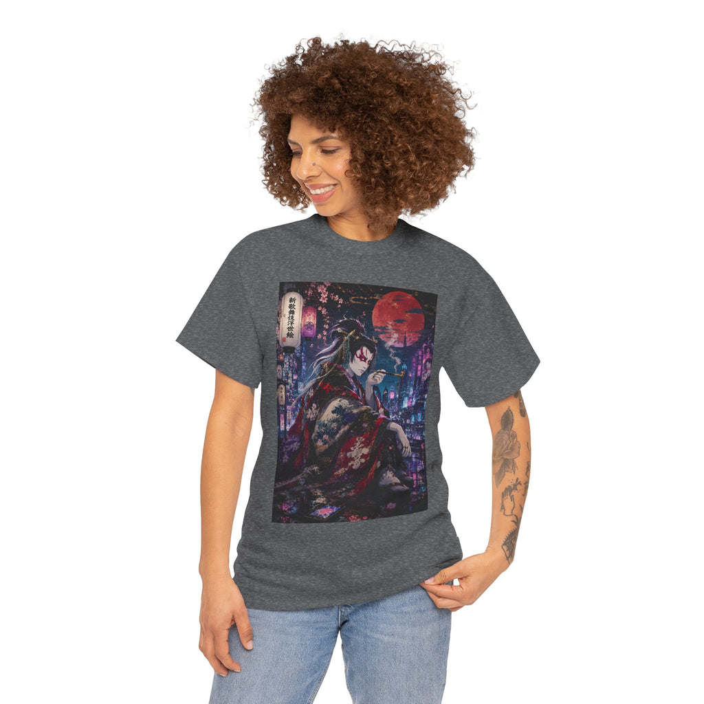 Anime Geisha Nightscape T-Shirt — Cyberpunk Kimono Art Tee