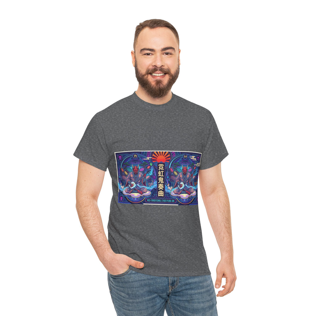 Graphic Tee — Neon Lotus Meditation Design (Japanese Text)