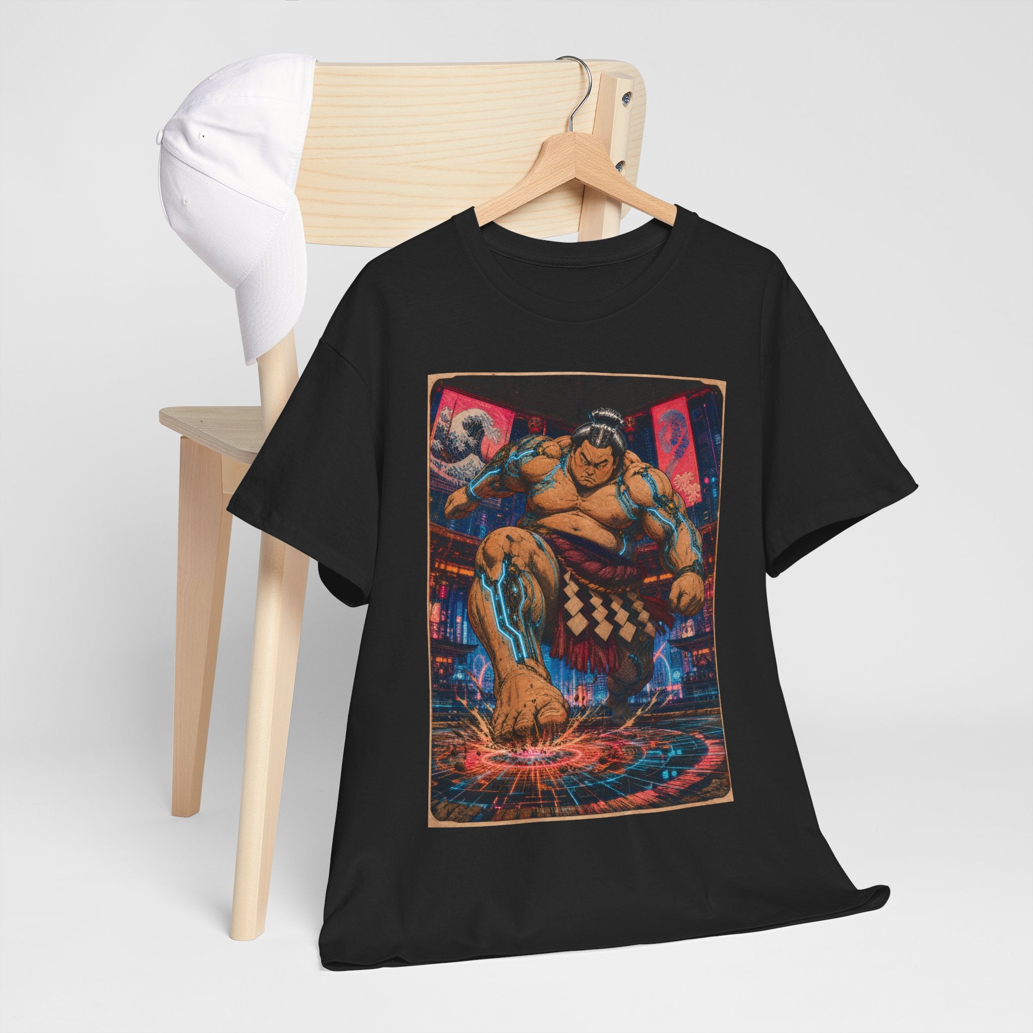 Sumo Fighter Graphic Tee — Retro Neon Street Art T-Shirt