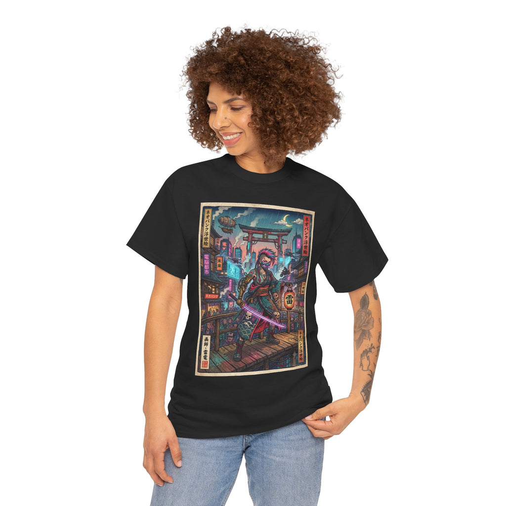 Cyber Samurai T‑Shirt — Neon Tokyo Warrior Graphic Tee