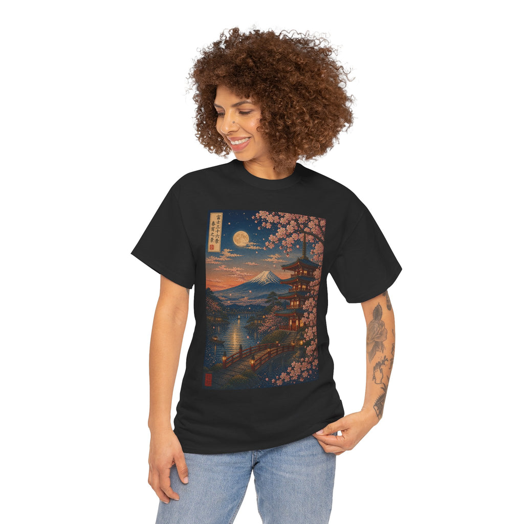 T-Shirt — Moonlit Mount Fuji Cherry Blossom Japanese Landscape Tee