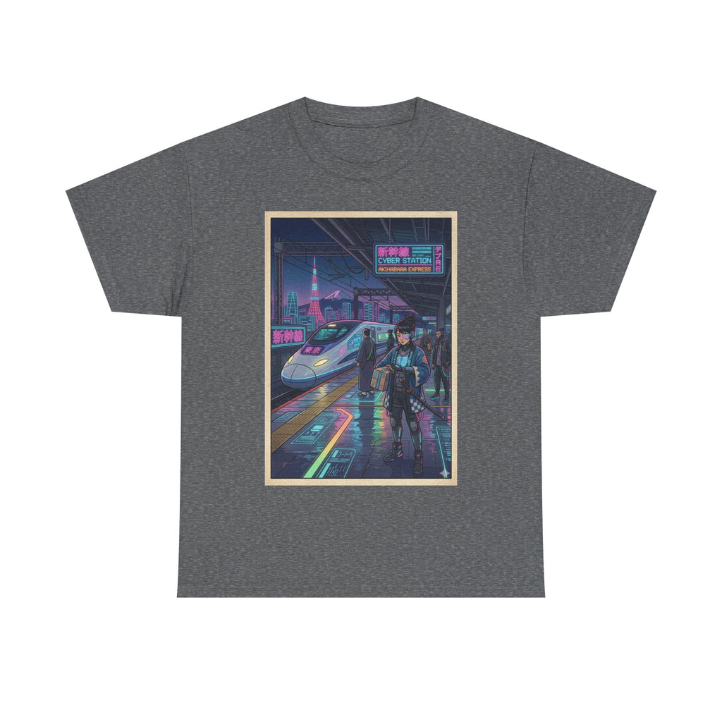 Cyberpunk Cityscape T-Shirt — Neon Train & Futuristic Rider Graphic Tee