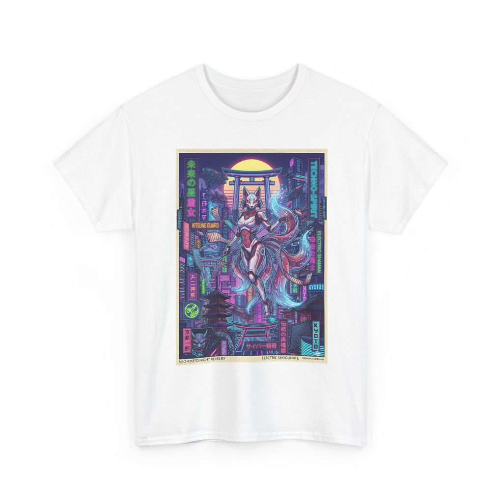 Cyberpunk Kitsune T-Shirt — Neon Futuristic Fox Spirit Graphic Tee - Japanese Streetwear T-Shirt | Tokyo Style X