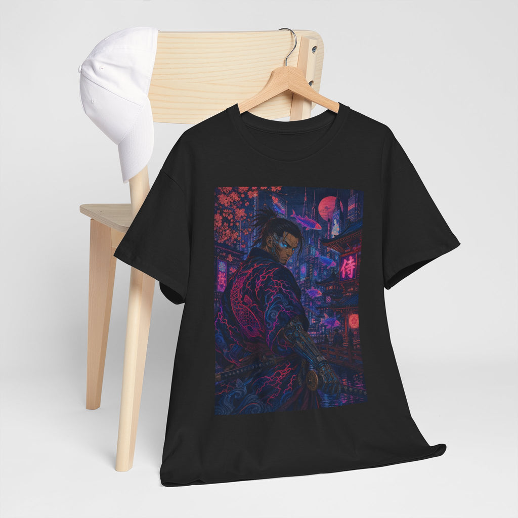Cyberpunk Samurai T‑Shirt – Neon Night Streetwear Graphic Tee