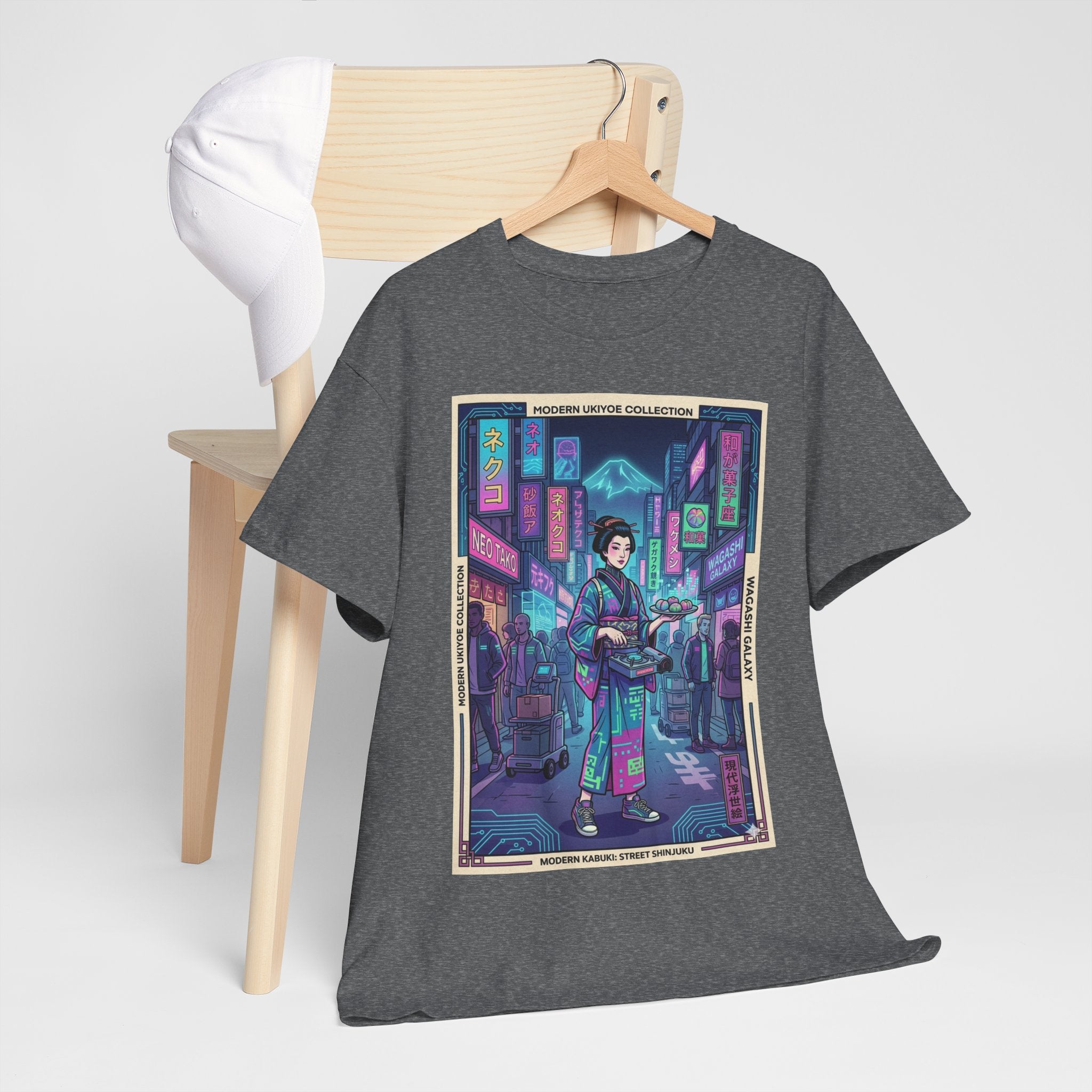 Cyber Geisha Streetwear T‑Shirt — Neon Tokyo Nightscape Graphic Tee